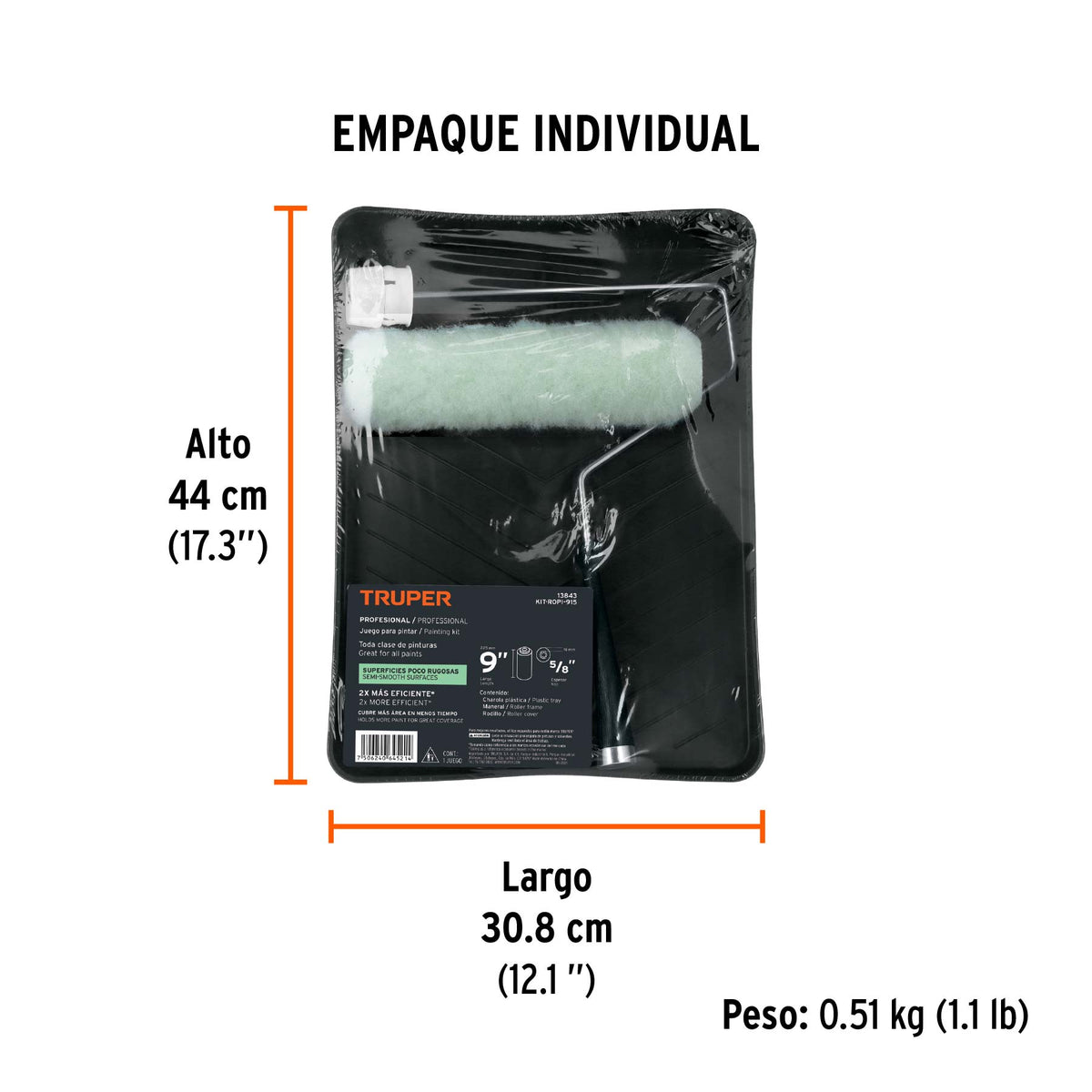 Kit de rodillo para pintar, 9" (maneral, charola y felpa)