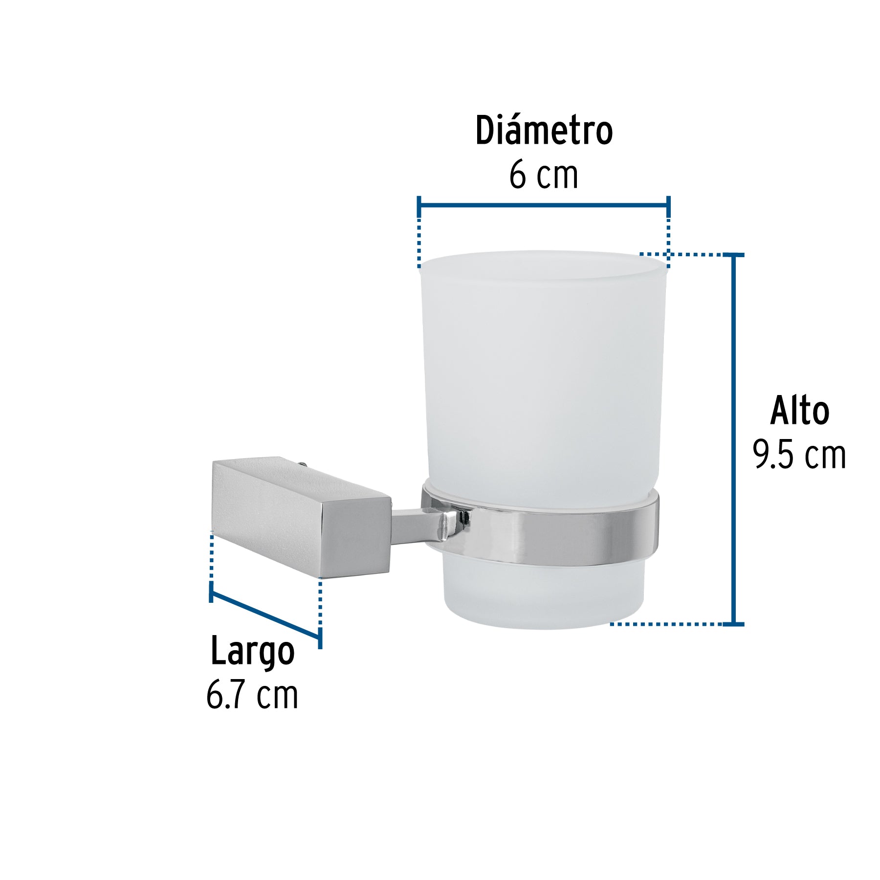Portavaso cepillero con vaso de vidrio, cromo, FOSET KUBO
