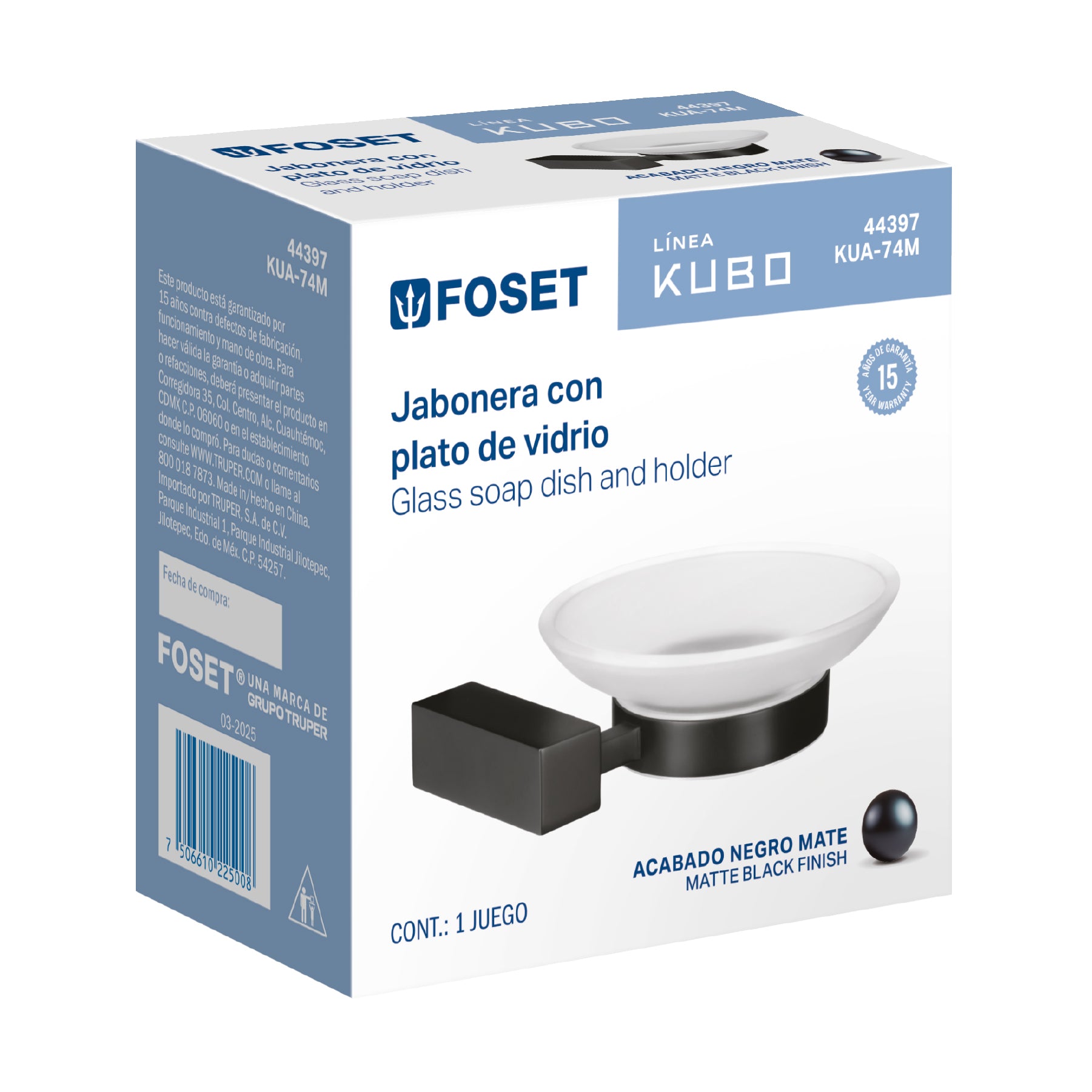 Jabonera con plato de vidrio, negro, FOSET KUBO