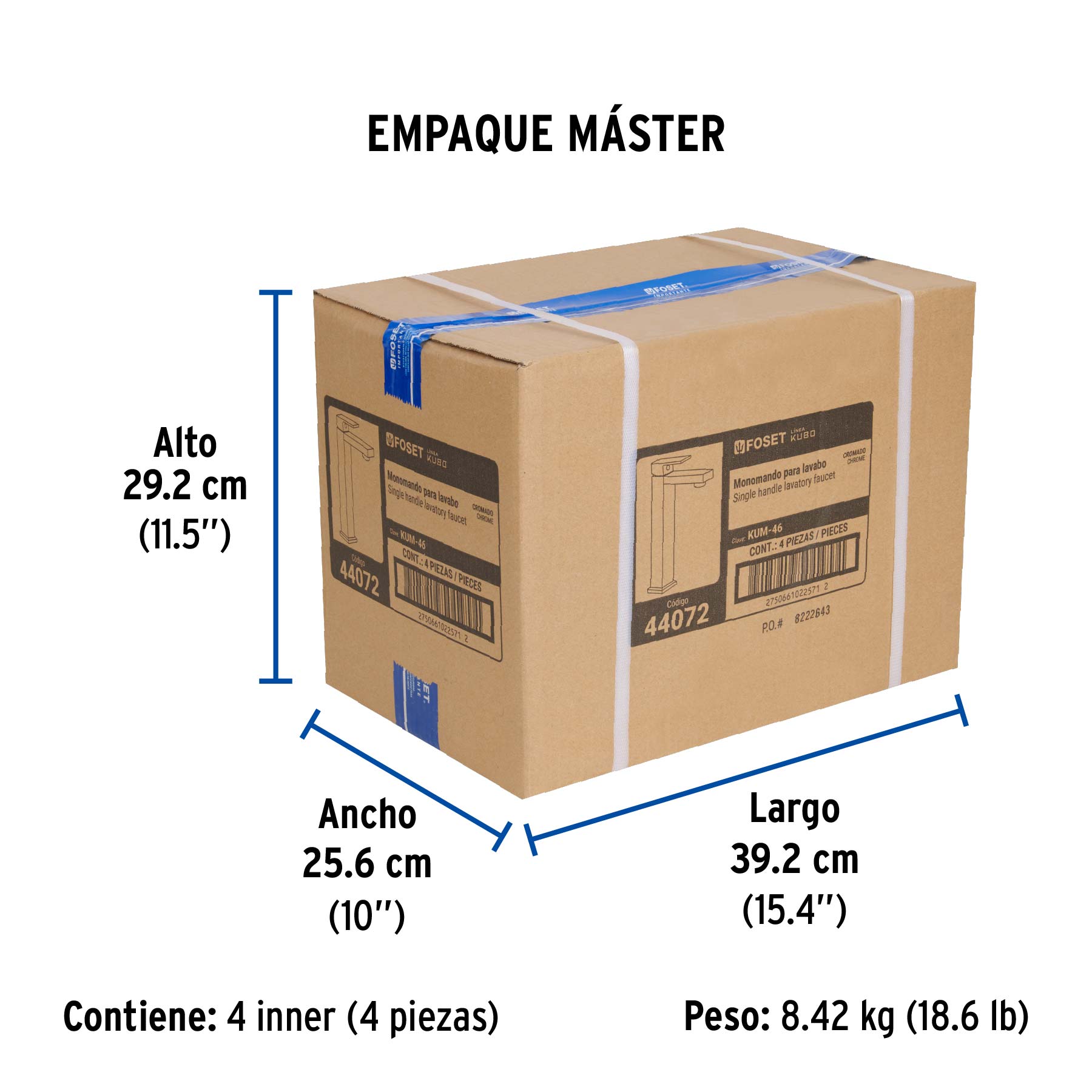 Monomando alto para lavabo, cromo, FOSET KUBO