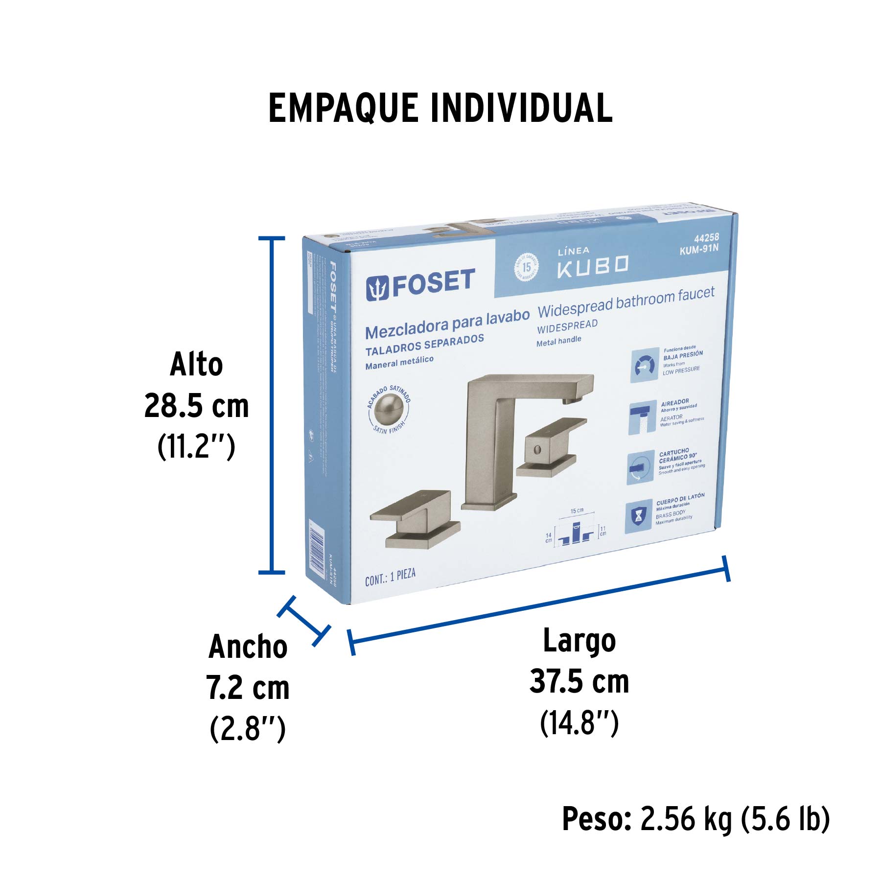 Mezcladora para lavabo taladros separados, satín, FOSET KUBO