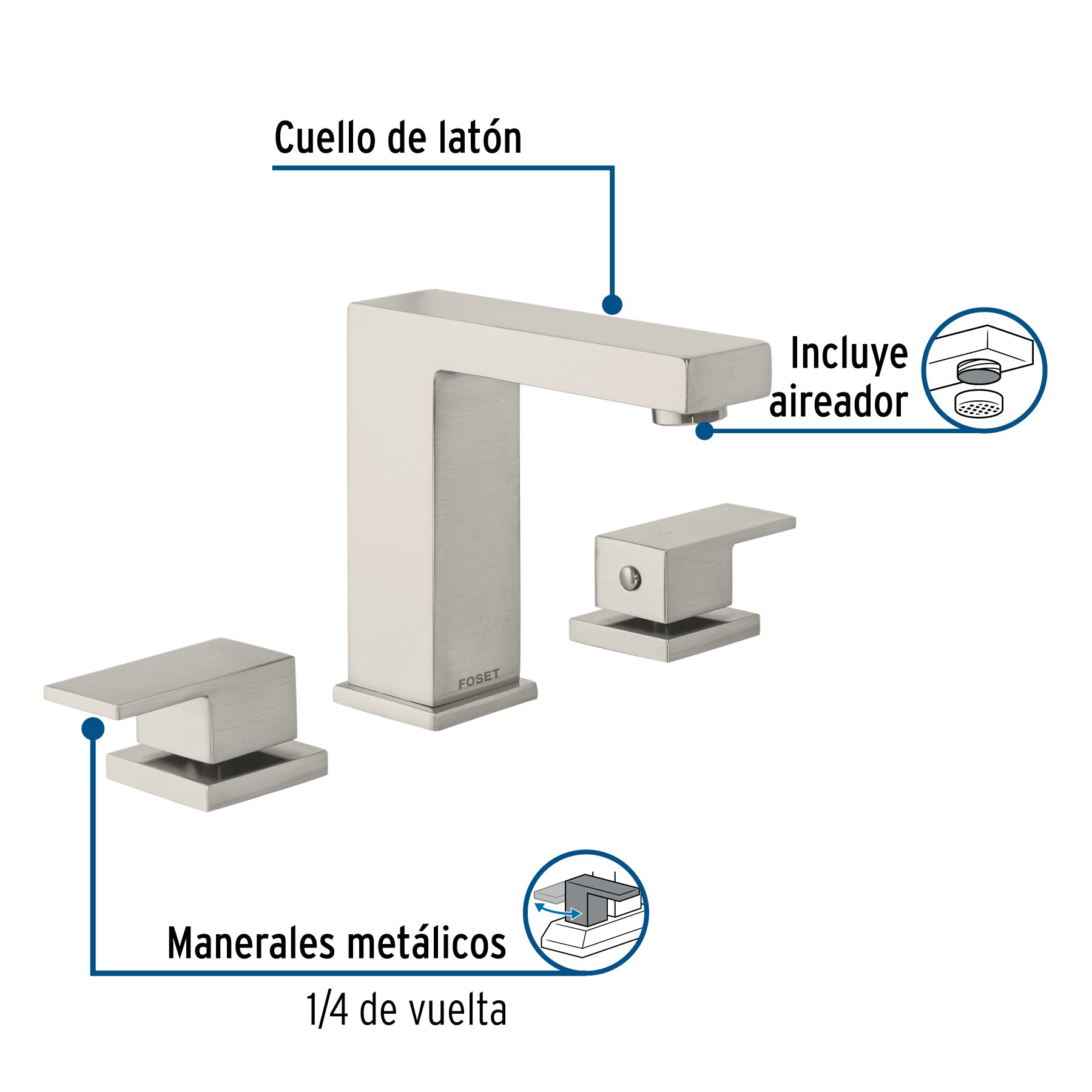Mezcladora para lavabo taladros separados, satín, FOSET KUBO