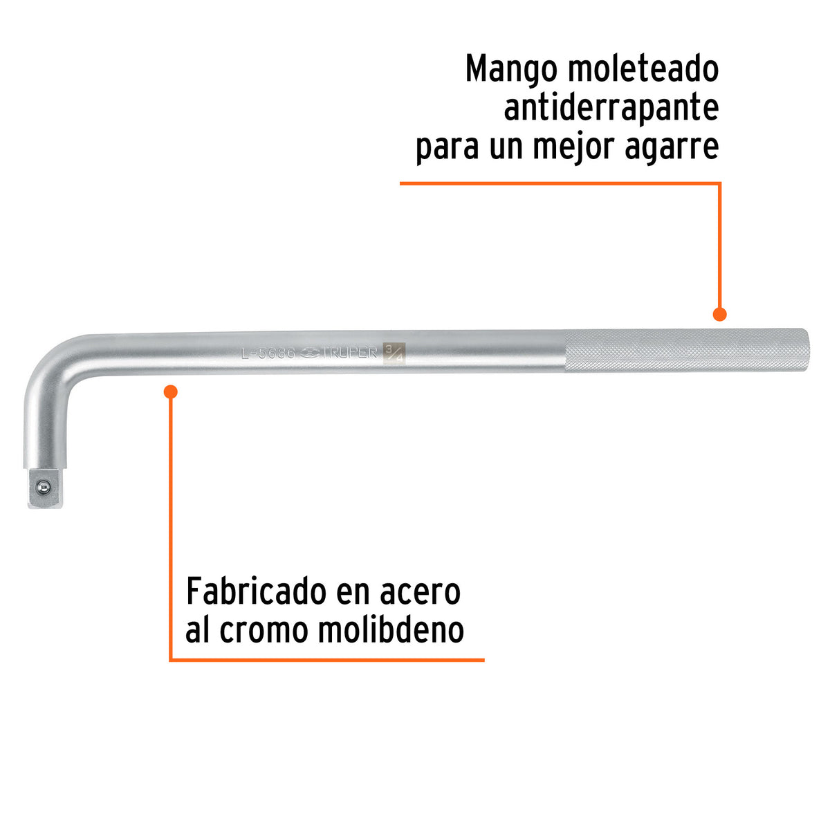 Mango en "L" de 18"x 25 mm para dados cuadro 3/4"