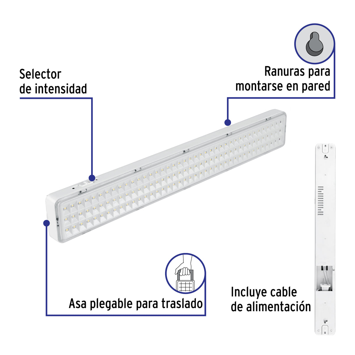 Lámpara de emergencia recargable 1000 lm, 120 LEDS