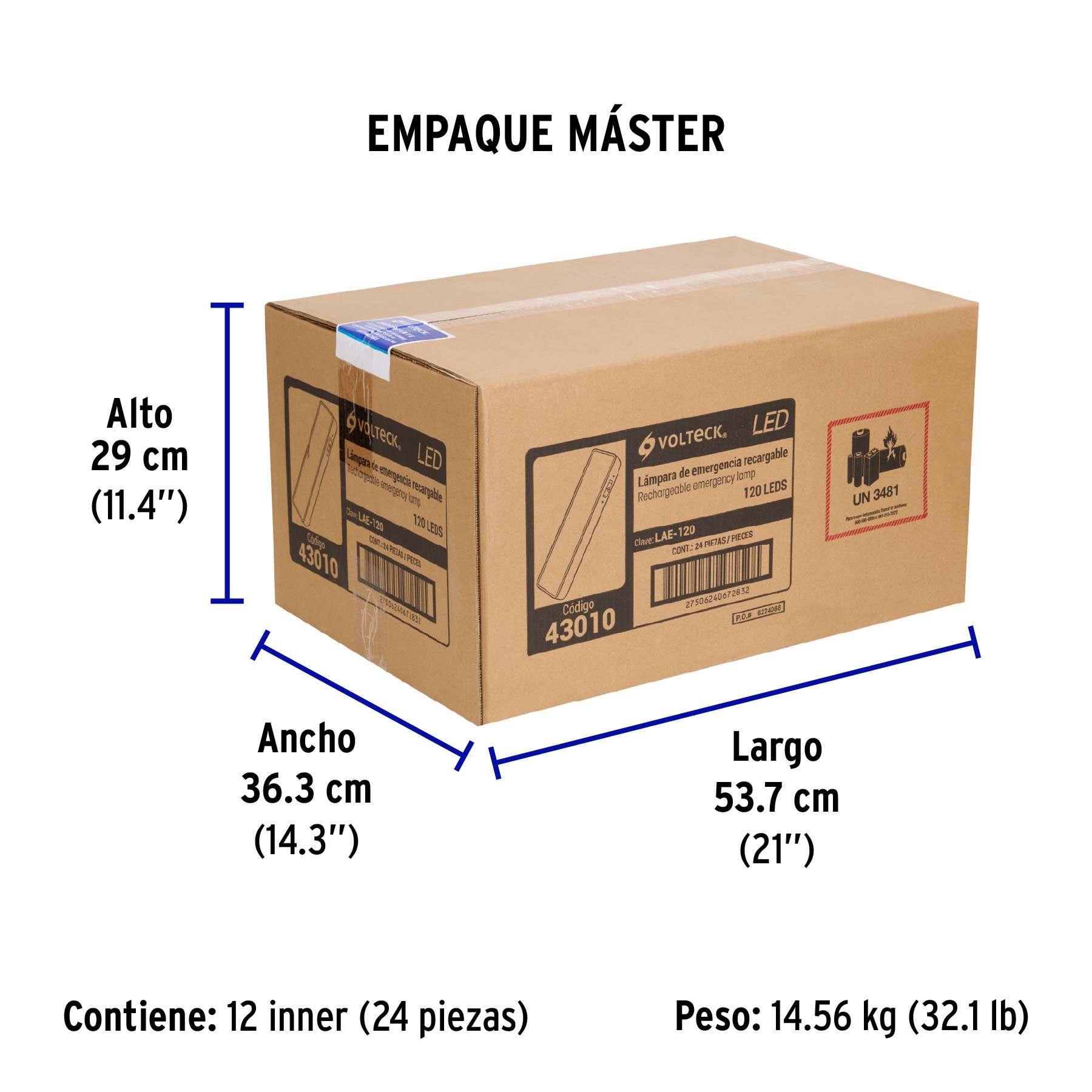 Lámpara de emergencia recargable 1000 lm, 120 LEDS