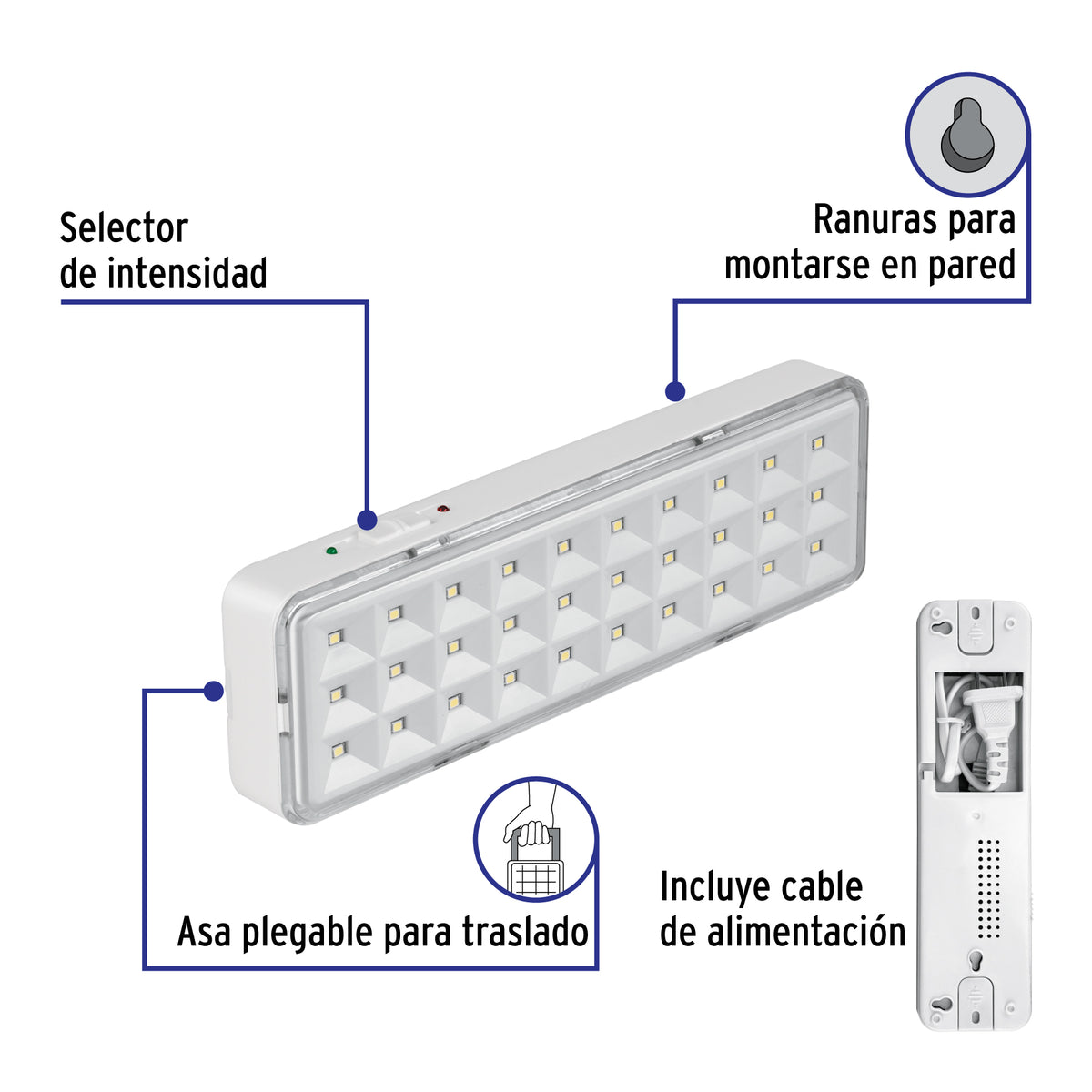 Lámpara de emergencia recargable 220 lm, 30 LEDS