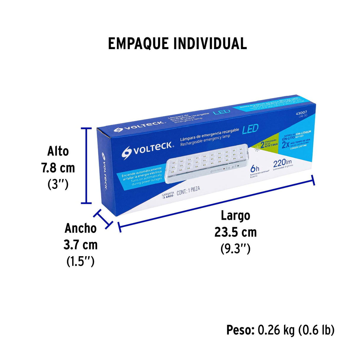 Lámpara de emergencia recargable 220 lm, 30 LEDS