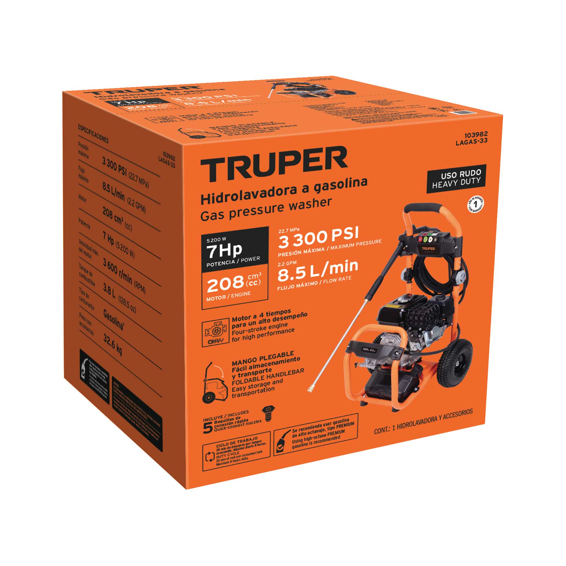 Hidrolavadora con motor a gasolina, 3,300 PSI, TRUPER