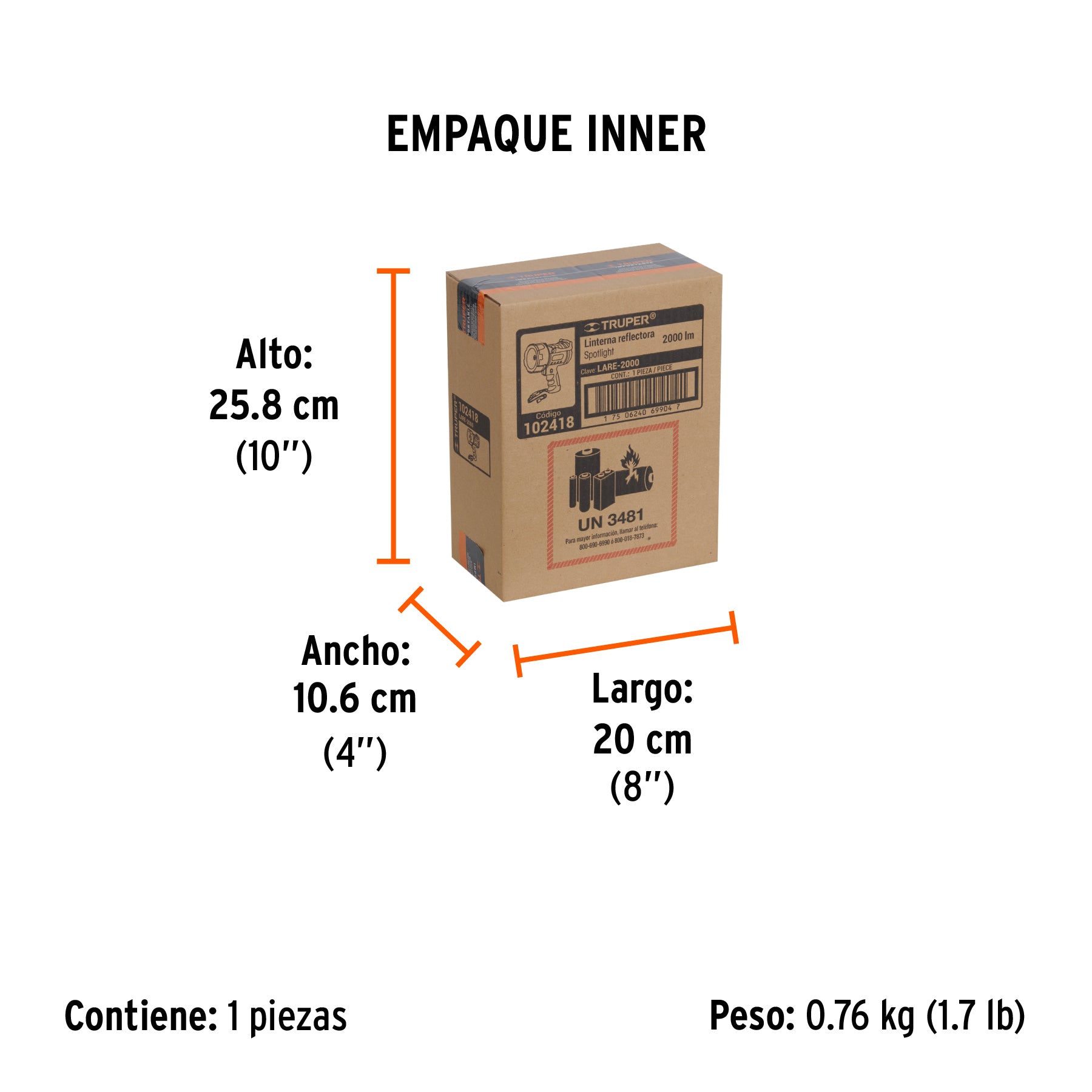 Lámpara de LED 2000 lm recargable alta potencia, Truper