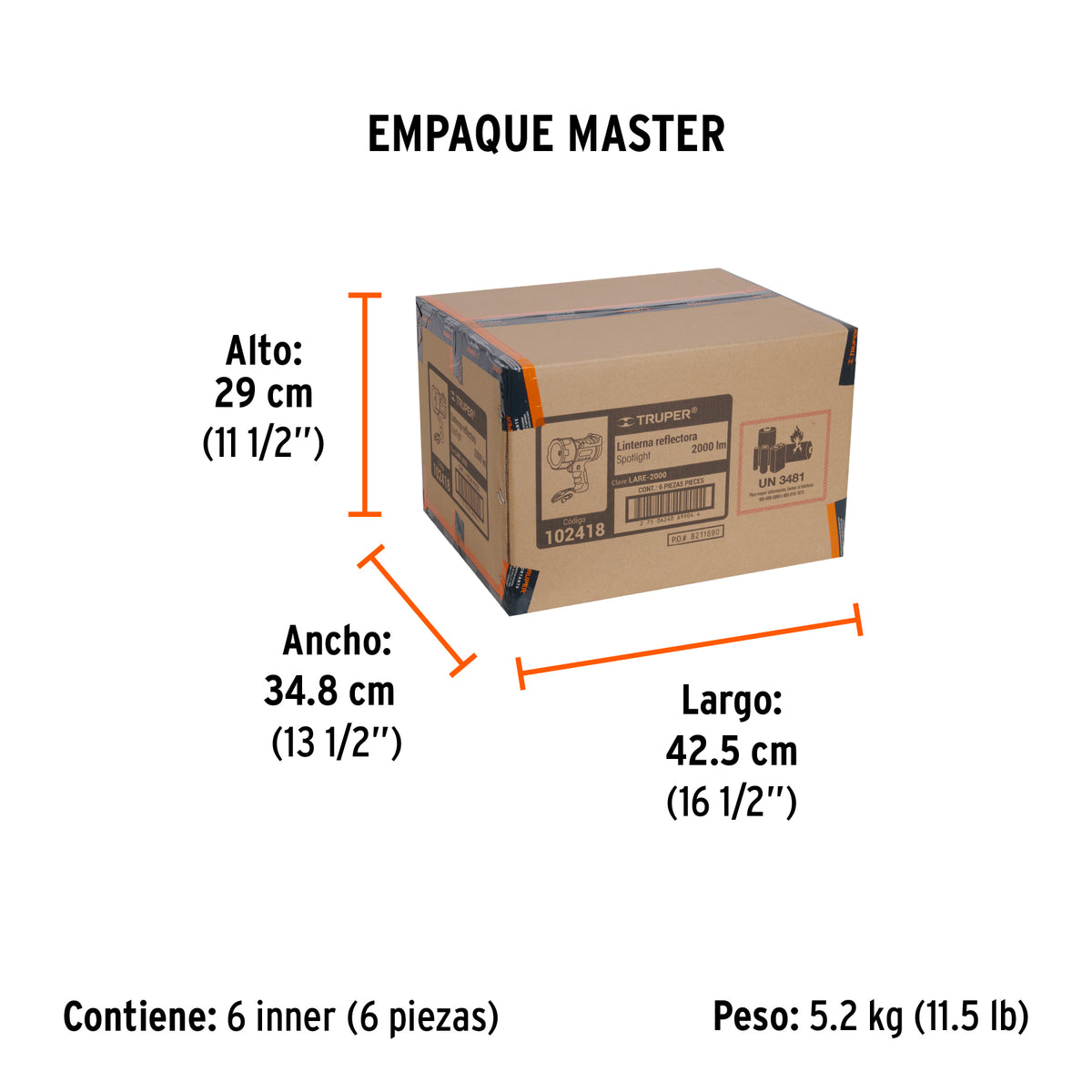 Lámpara de LED 2000 lm recargable alta potencia, Truper