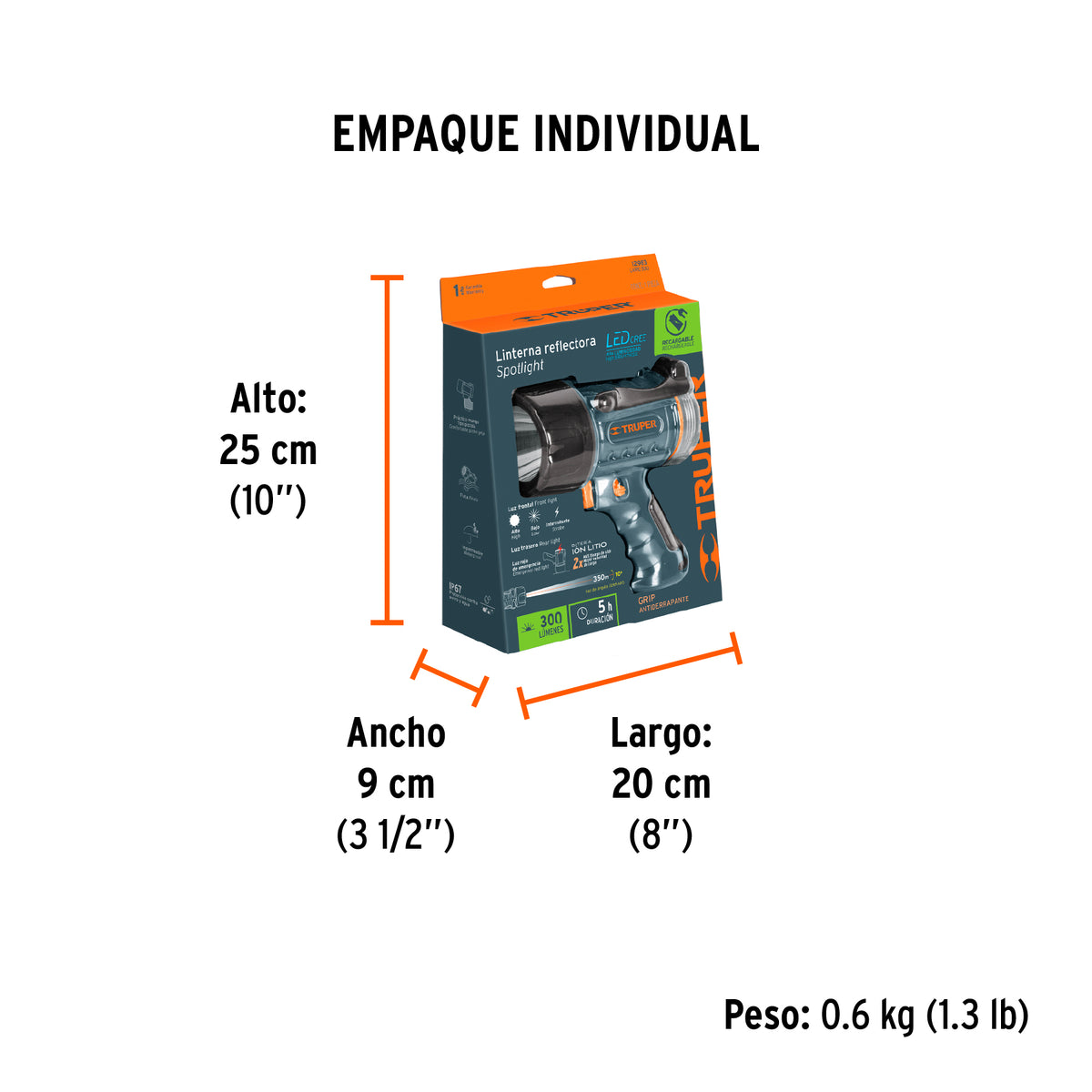 Lámpara recargable de led alta potencia, 300 lm, 7 W