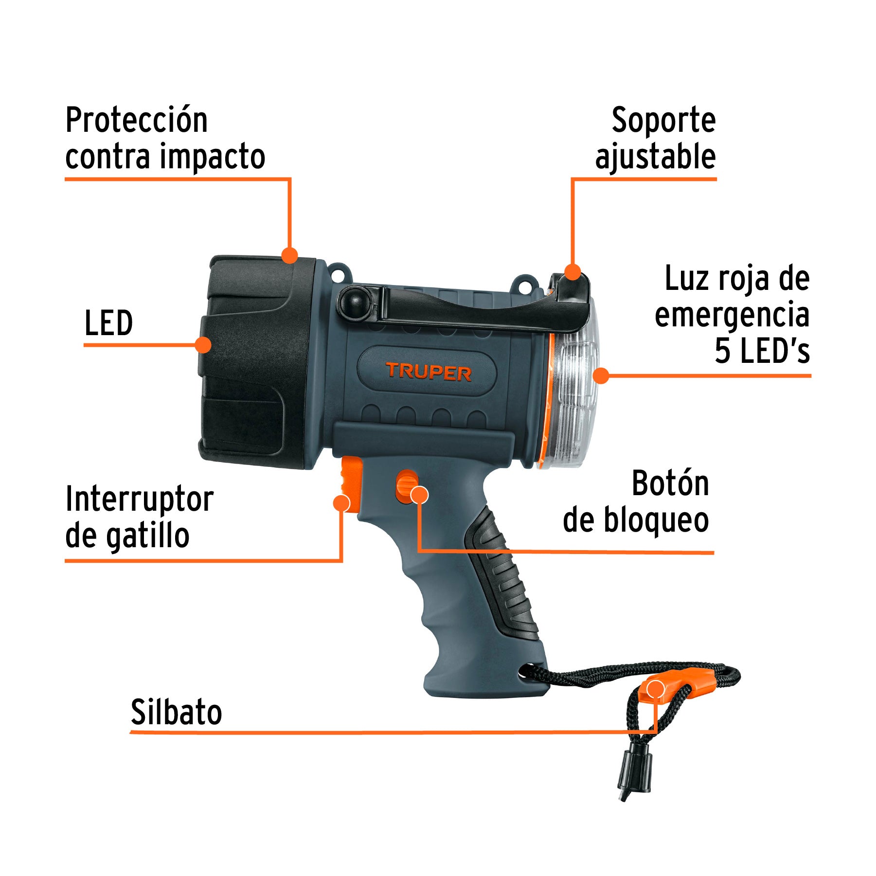 Lámpara recargable de led alta potencia, 300 lm, 7 W