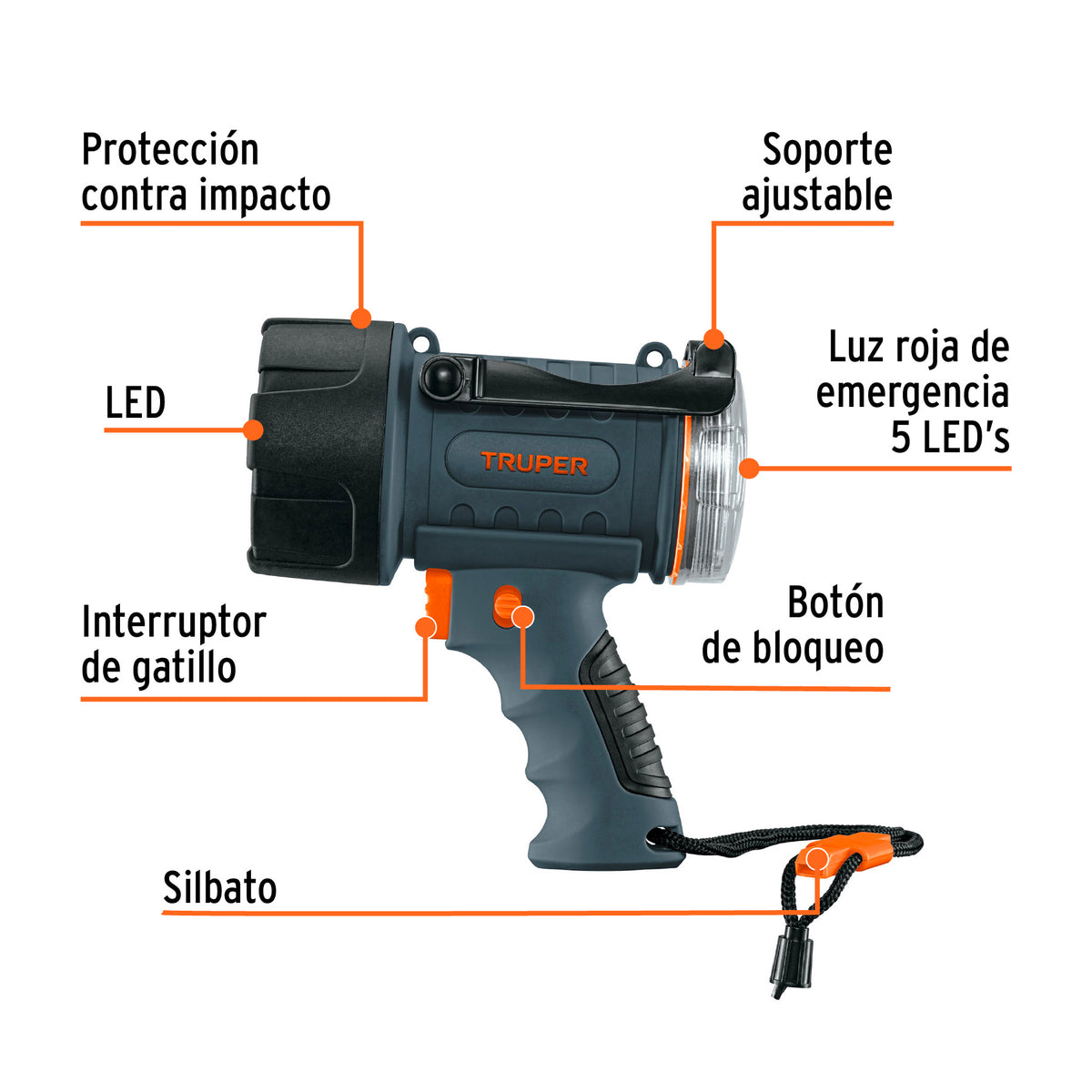 Lámpara recargable de led alta potencia, 300 lm, 7 W