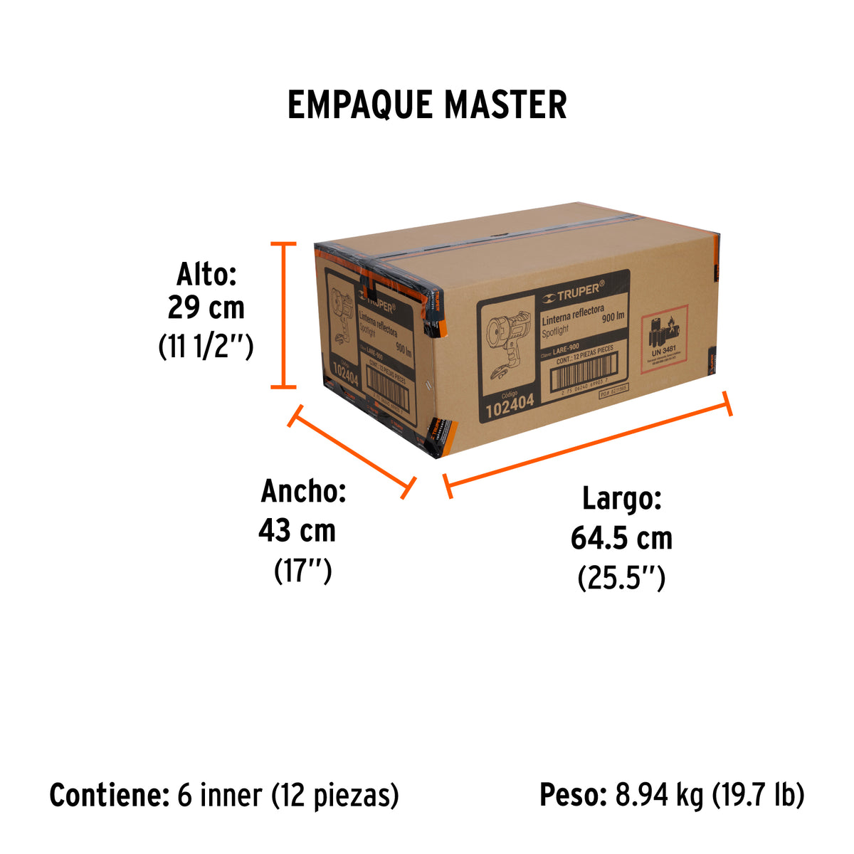 Lámpara de LED 900 lm recargable alta potencia, Truper