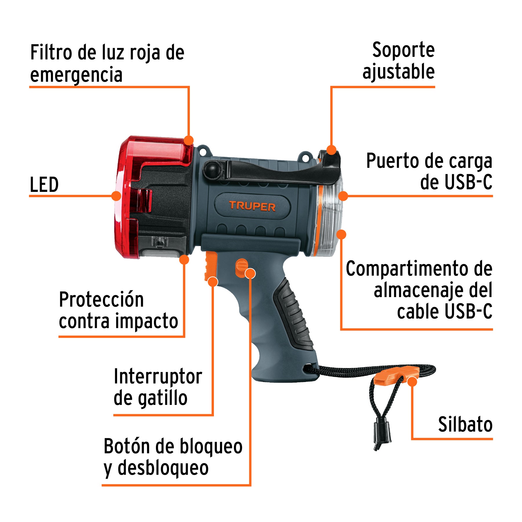 Lámpara de LED 900 lm recargable alta potencia, Truper