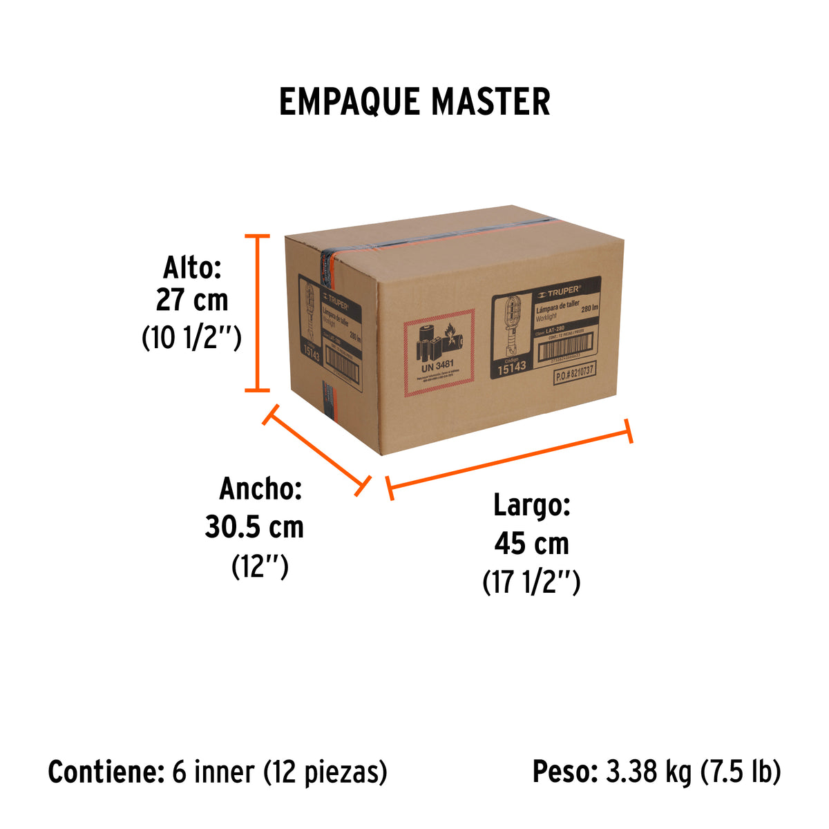 Lámpara de taller recargable de LED, 280 lúmenes