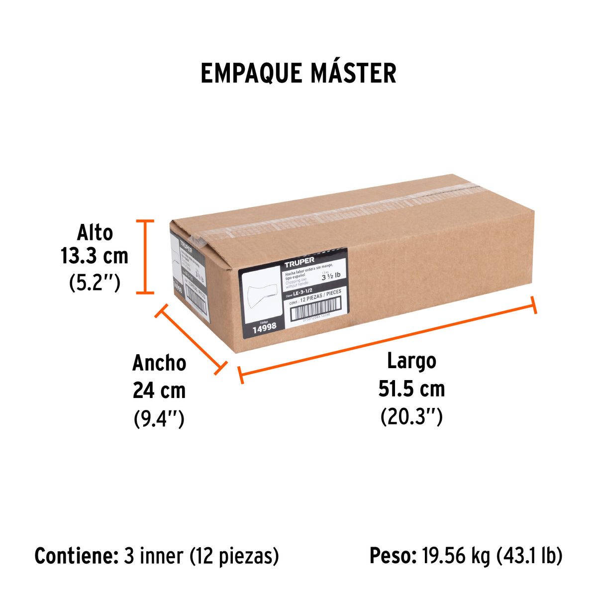 Hacha labor entera, 3-1/2 lb, sin mango