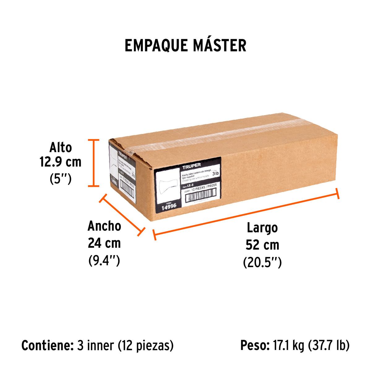 Hacha labor entera, 3 lb, sin mango