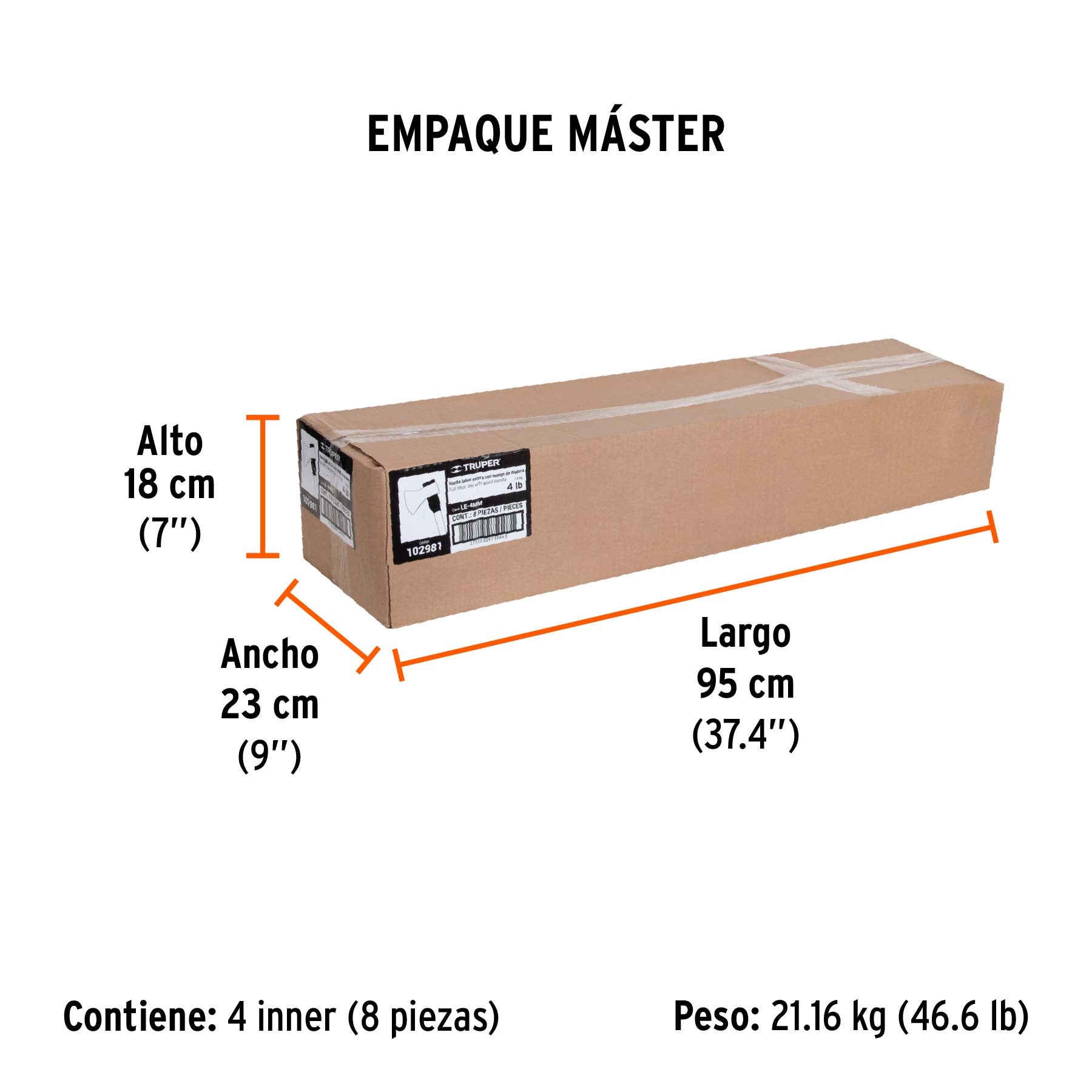 Hacha labor entera 4 lb con mango de madera de 36',Truper