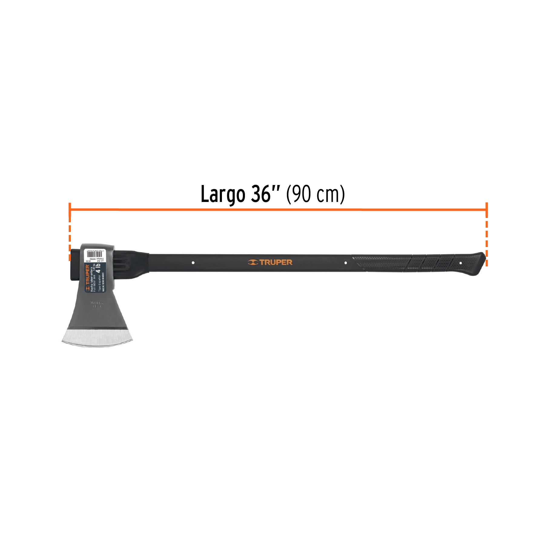 Hacha labor entera 4 lb, mango de fibra de vidrio 36',TRUPER