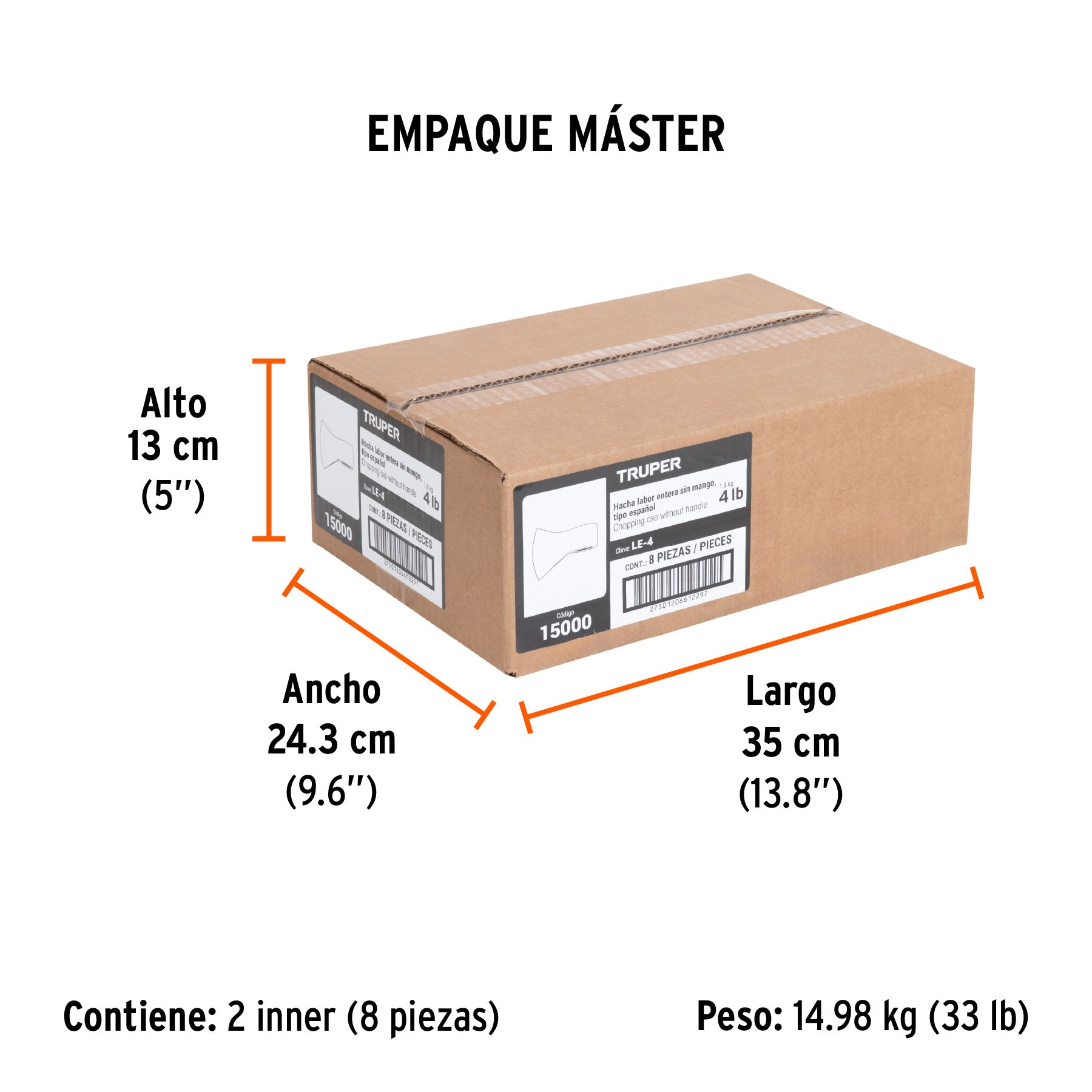 Hacha labor entera, 4 lb, sin mango