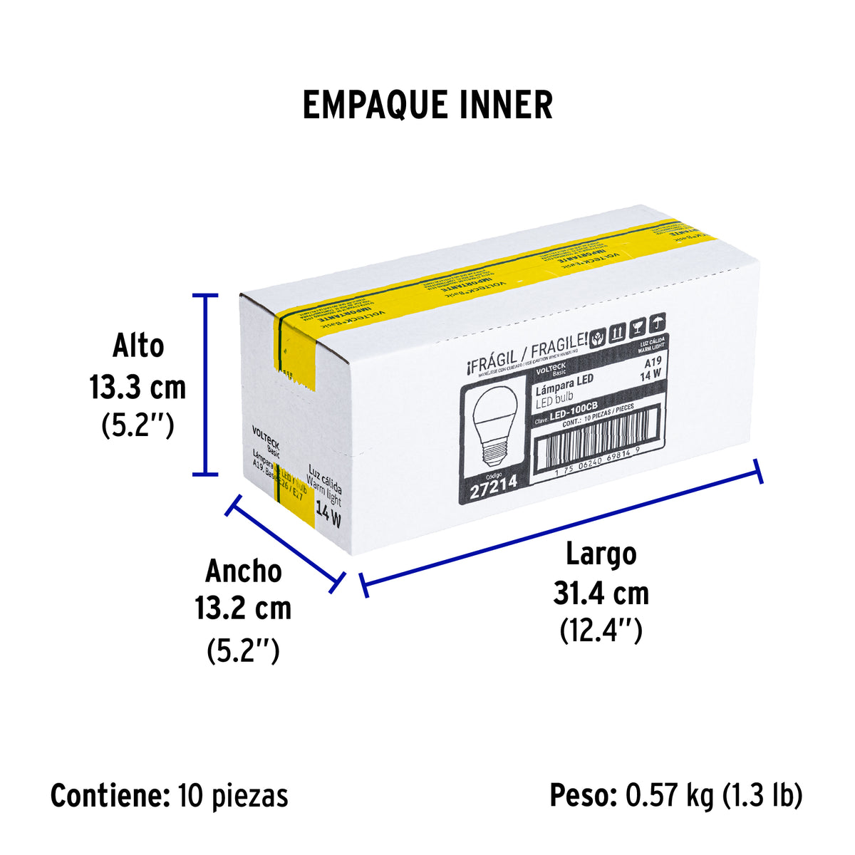 Lámpara de LED tipo bulbo A19 14 W, luz cálida, caja, Basic