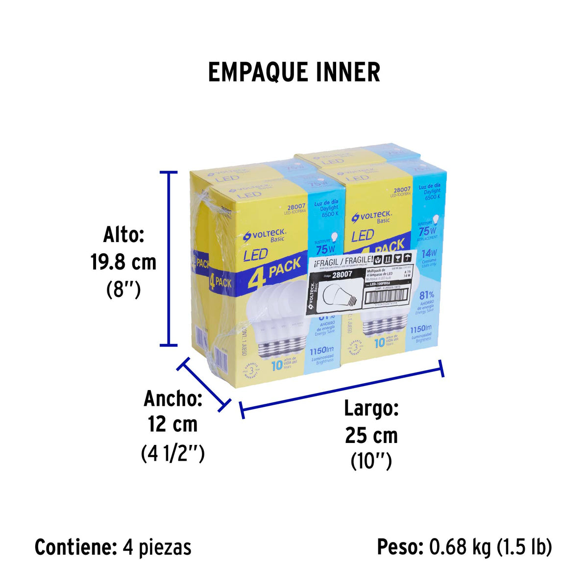 Lámpara LED,A19,14W,luz de día,Volteck Basic, 4 pzas en caja