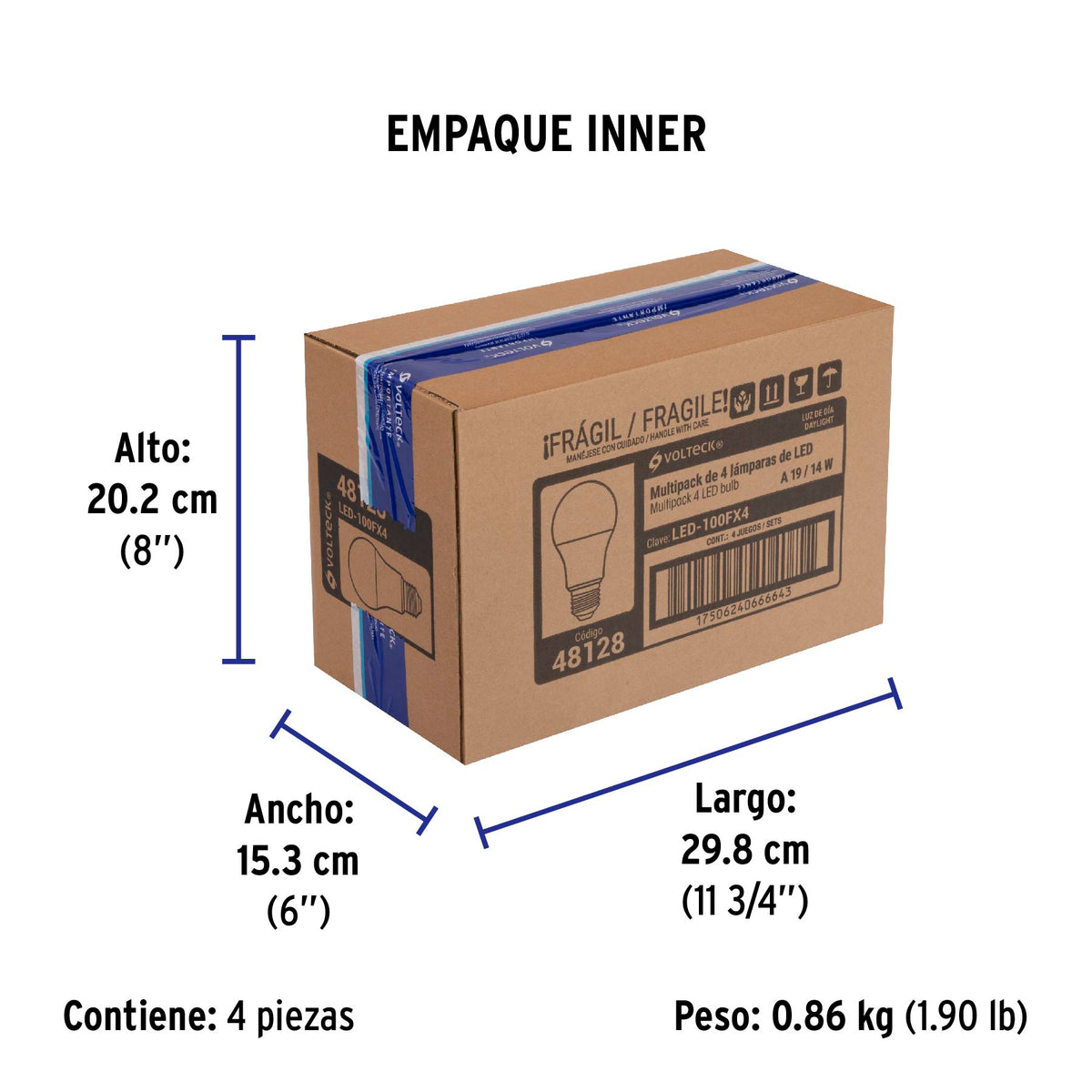 Lámpara LED tipo bulbo, A19, 14 W, luz de día, 4 pzas caja