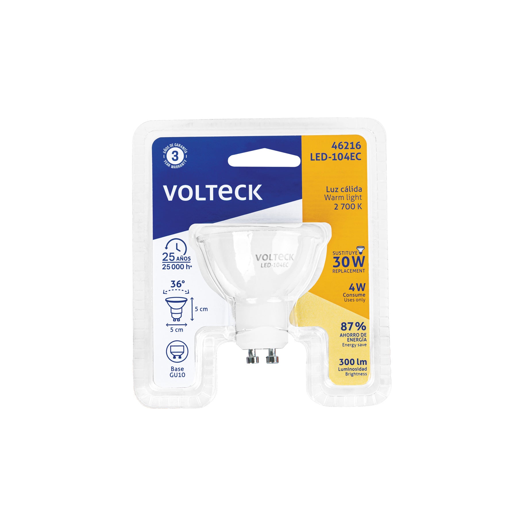 Lámpara de LED, MR16, GU10, 4 W, luz cálida
