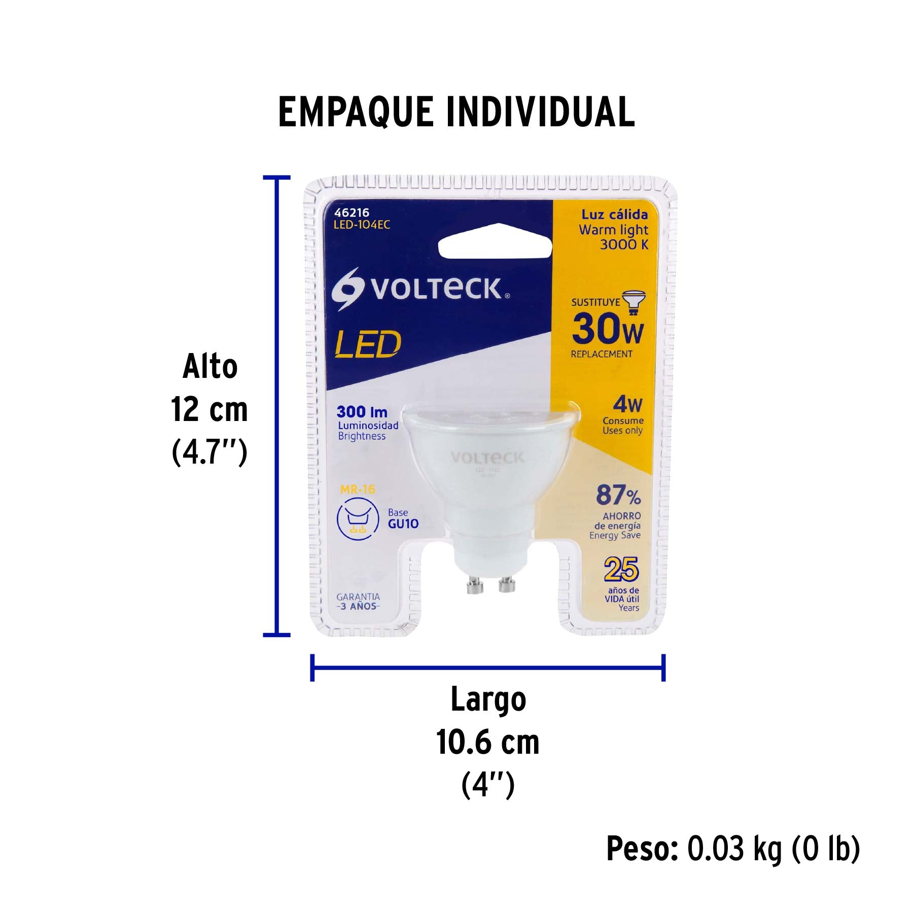 Lámpara de LED, MR16, GU10, 4 W, luz cálida