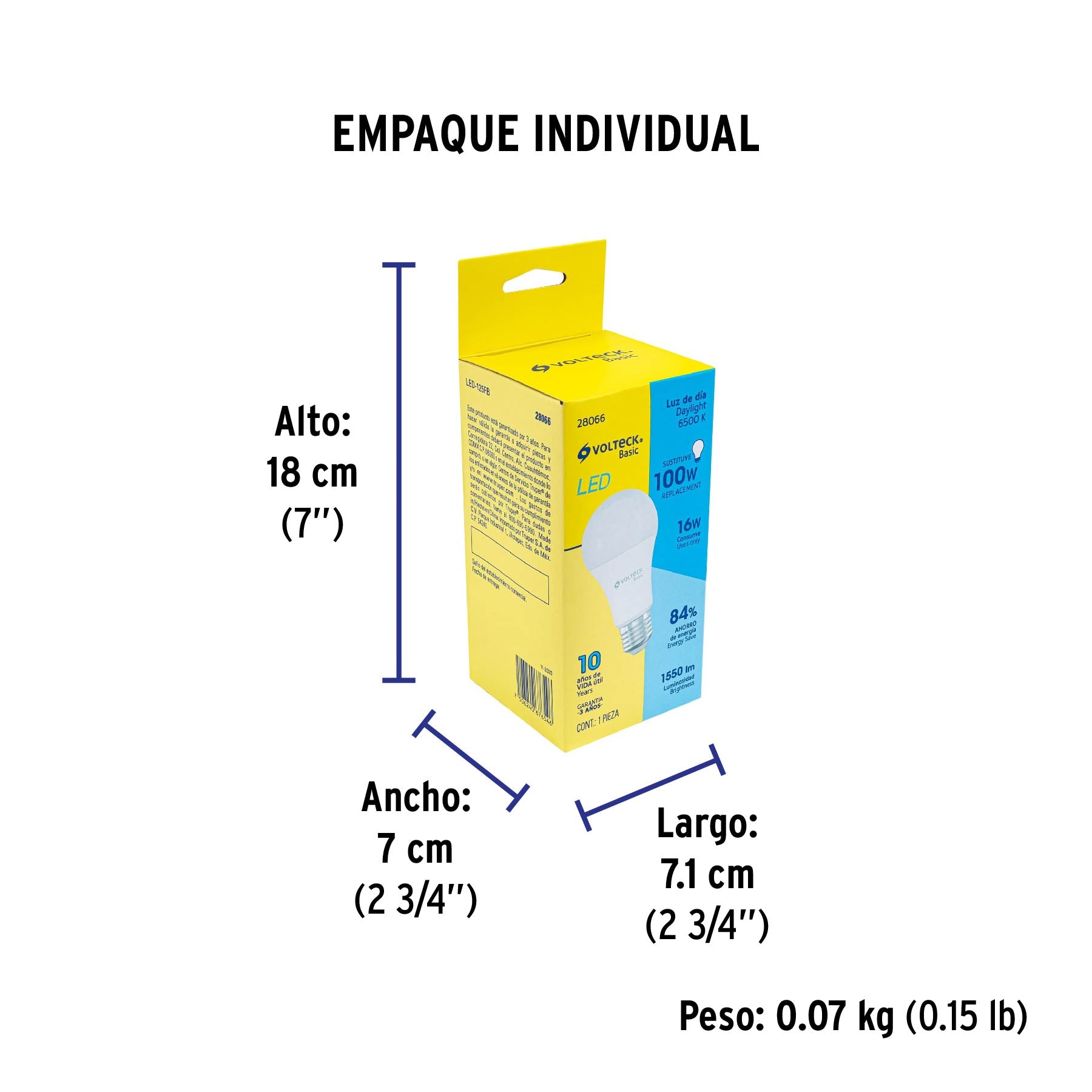 Lámpara de LED, A19, 16 W, luz de día, Volteck Basic SUSTITUTO 46222