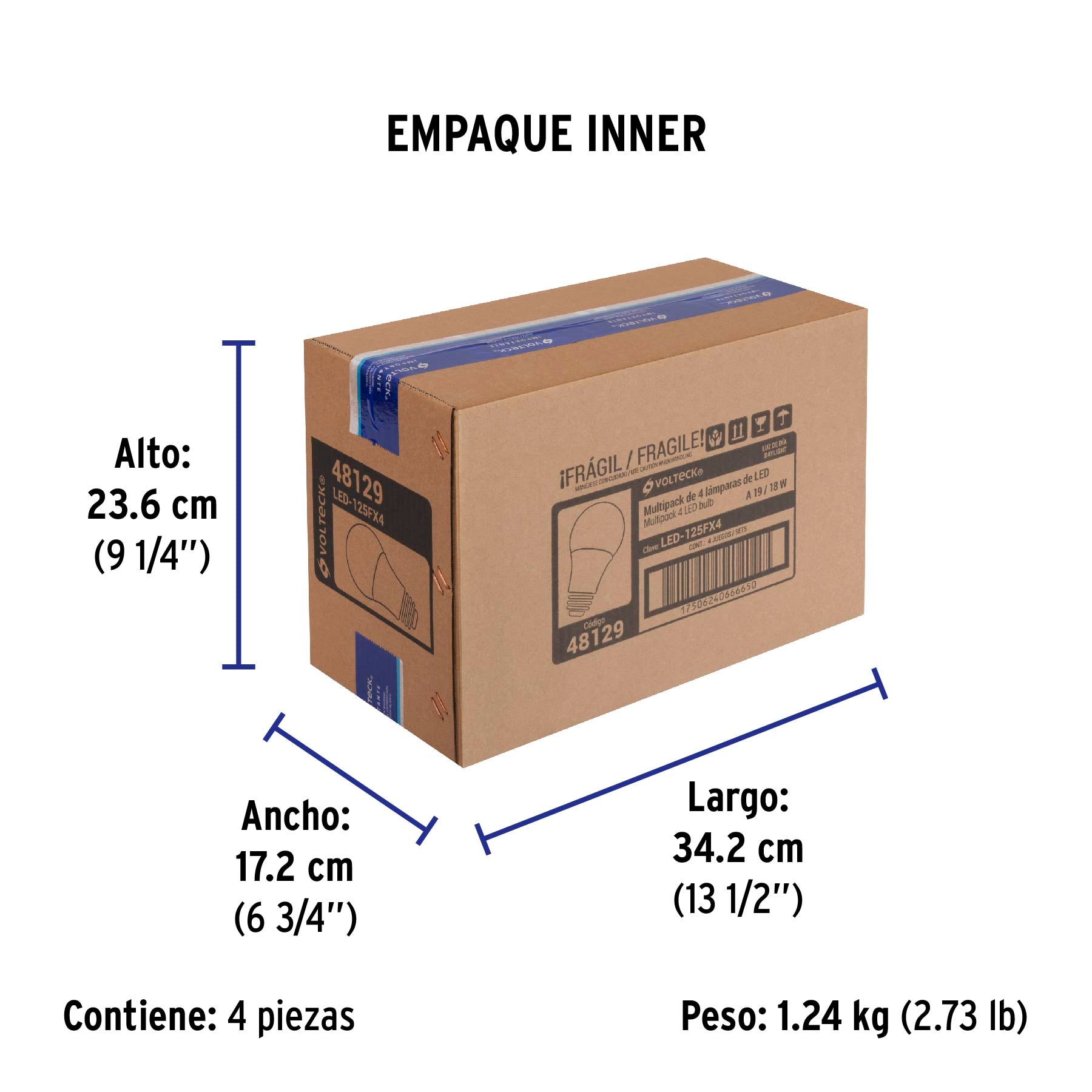 Lámpara LED tipo bulbo, A19, 18 W, luz de día, 4 pzas caja