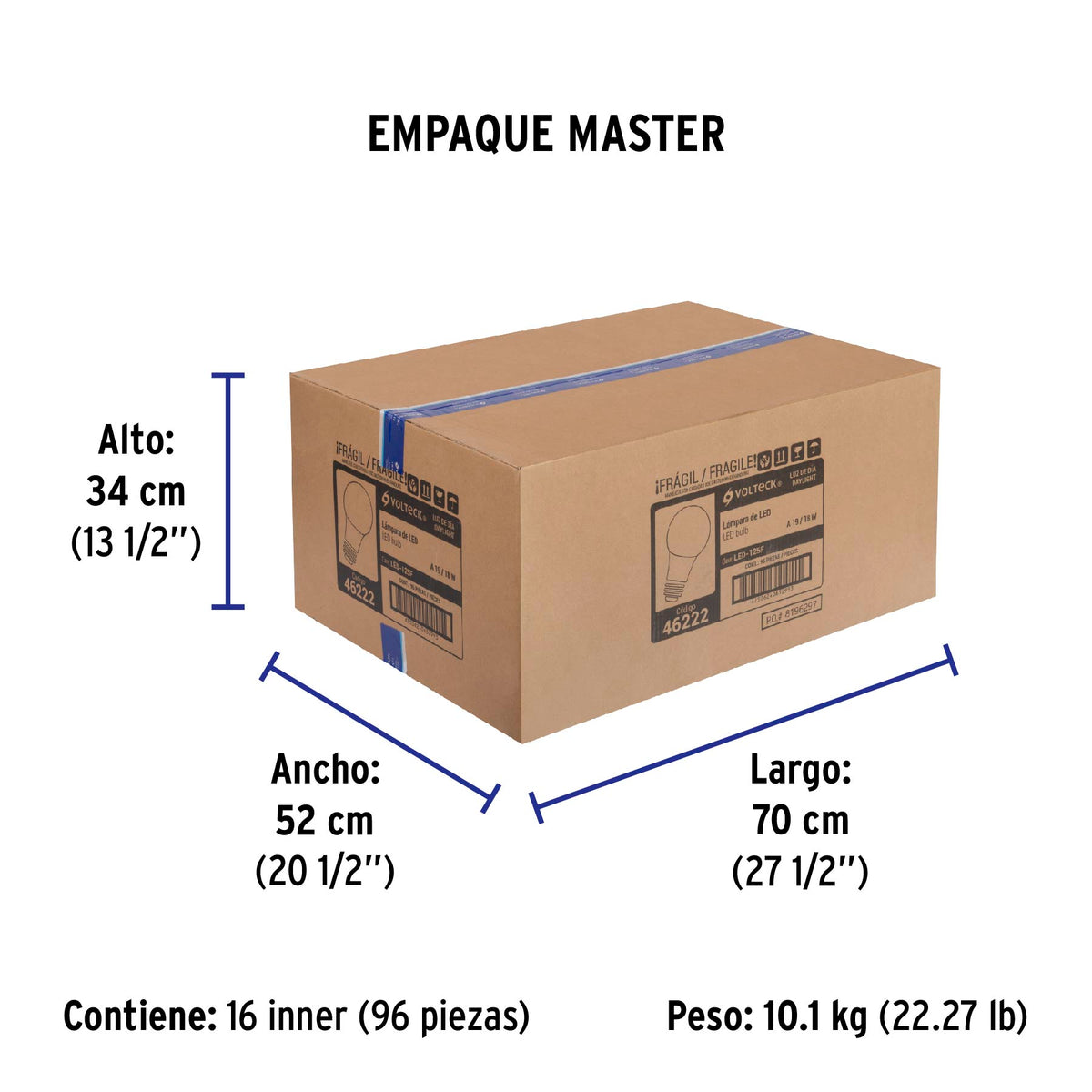 Lámpara de LED, bulbo estándar, A19, 18 W, luz de día