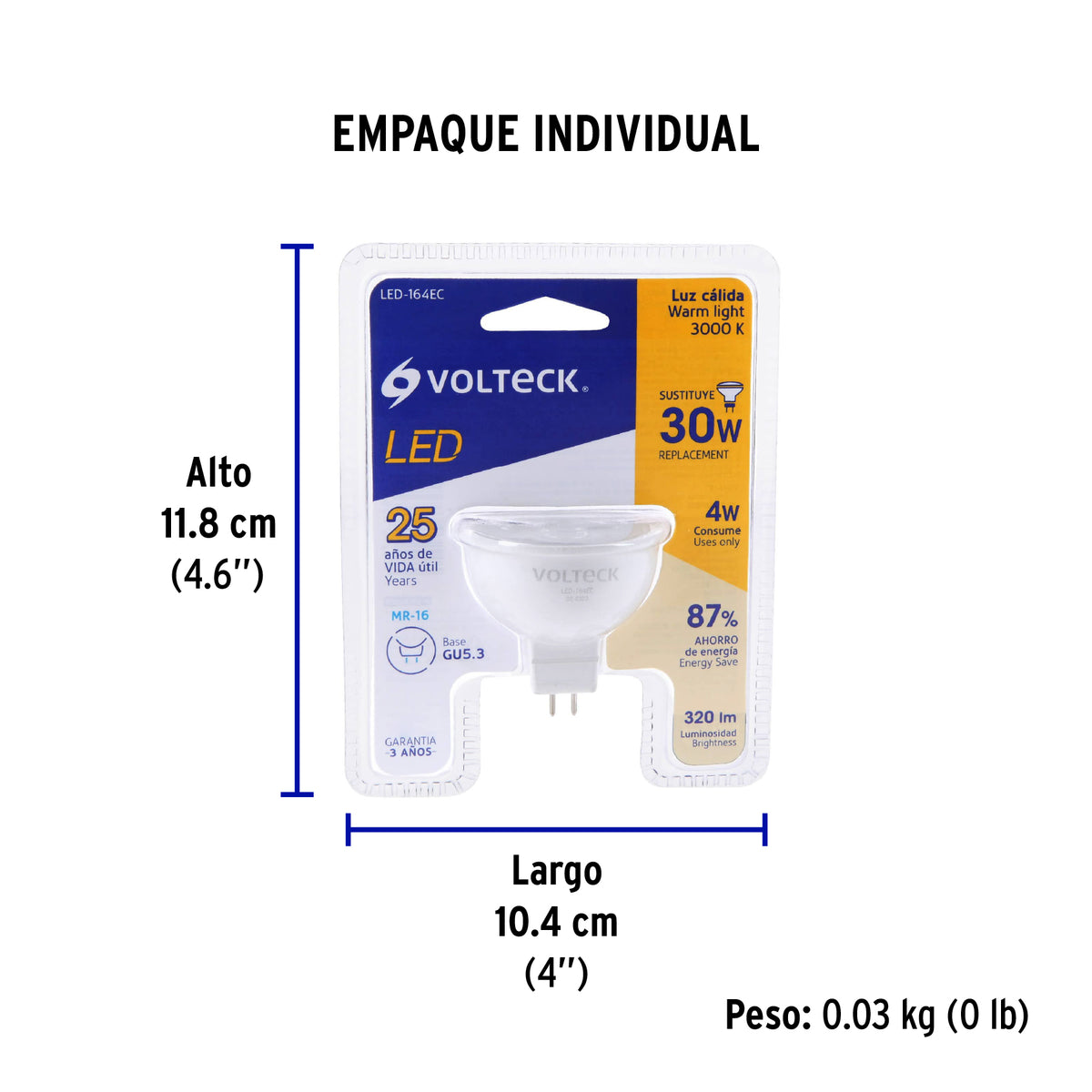 Lámpara de Led, MR16, 127V, 4 W, luz cálida