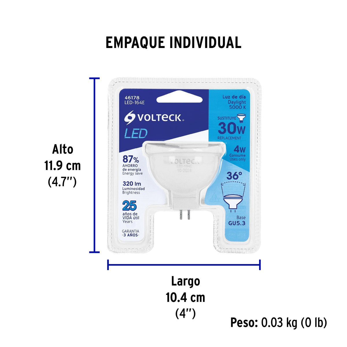 Lámpara de Led, MR16, 127V, 4 W, luz de día