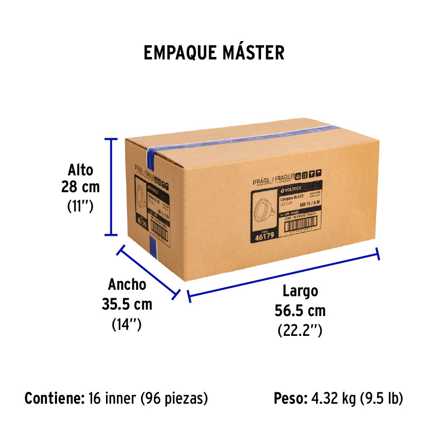 Lámpara de Led, MR16, 127V, 6 W, luz cálida