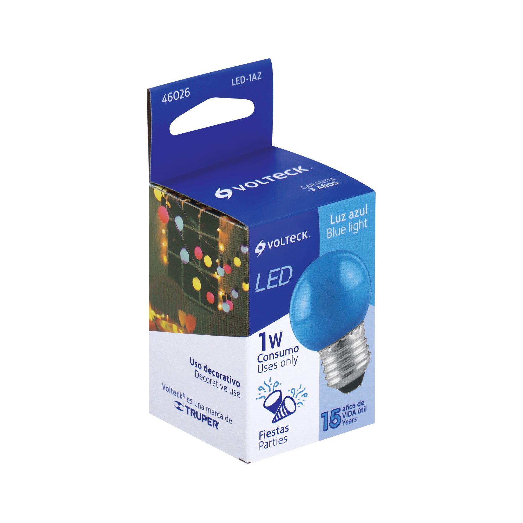Lámpara de LED, G45, 127 V, 1 W, color azul