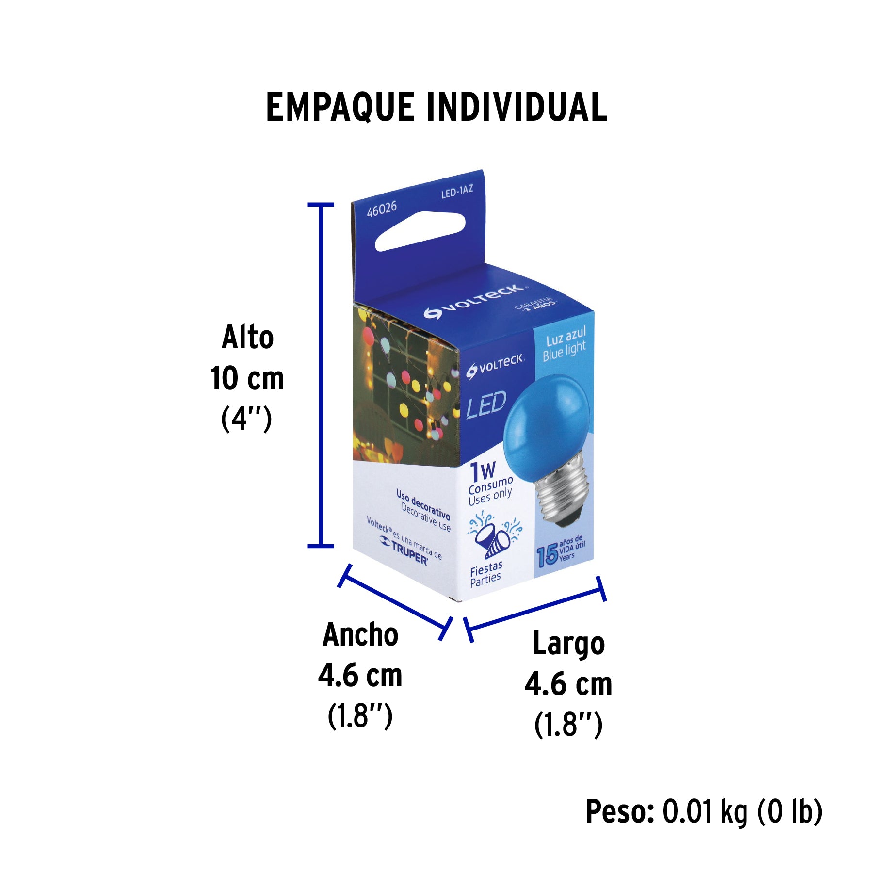 Lámpara de LED, G45, 127 V, 1 W, color azul