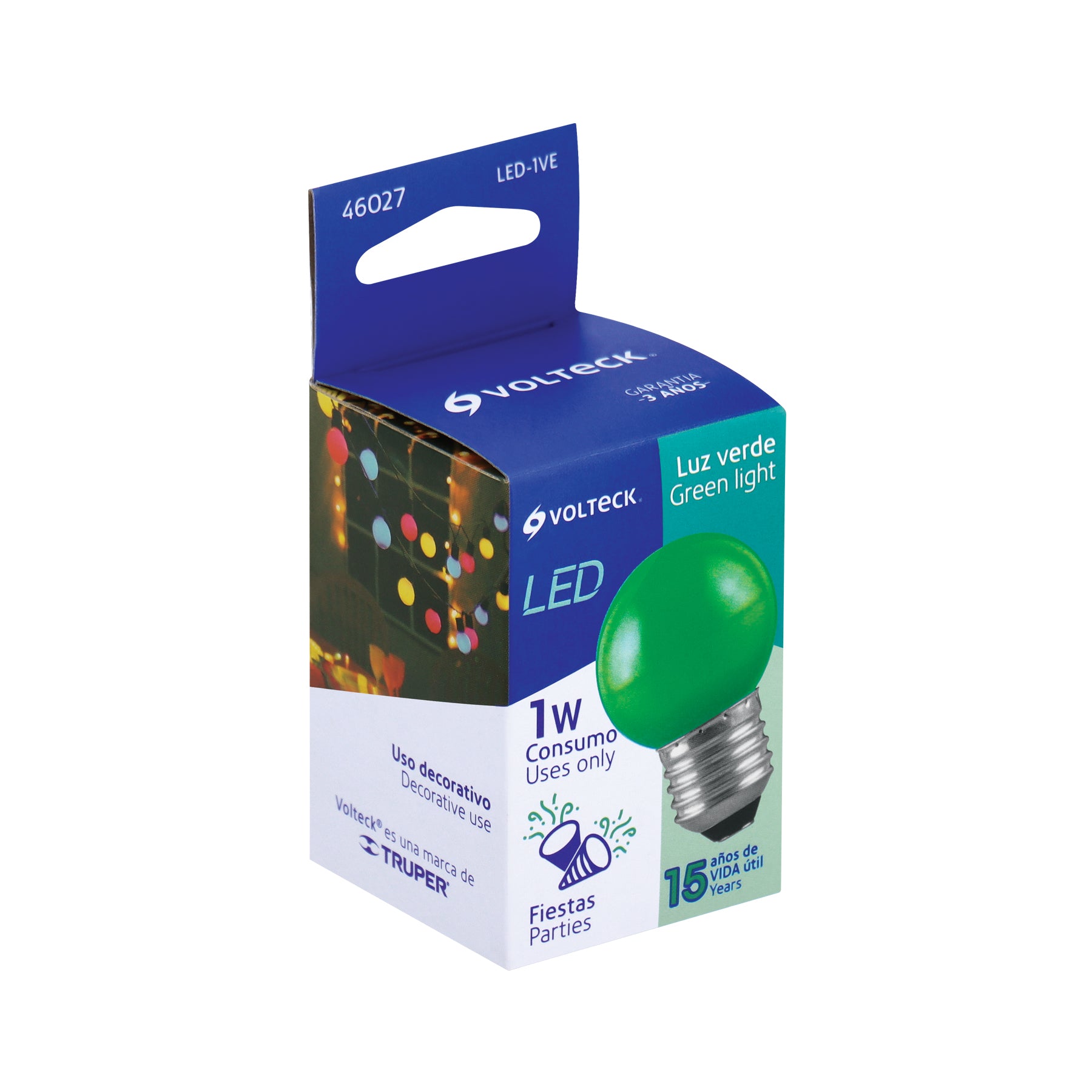 Lámpara de LED, G45, 127 V, 1 W, verde