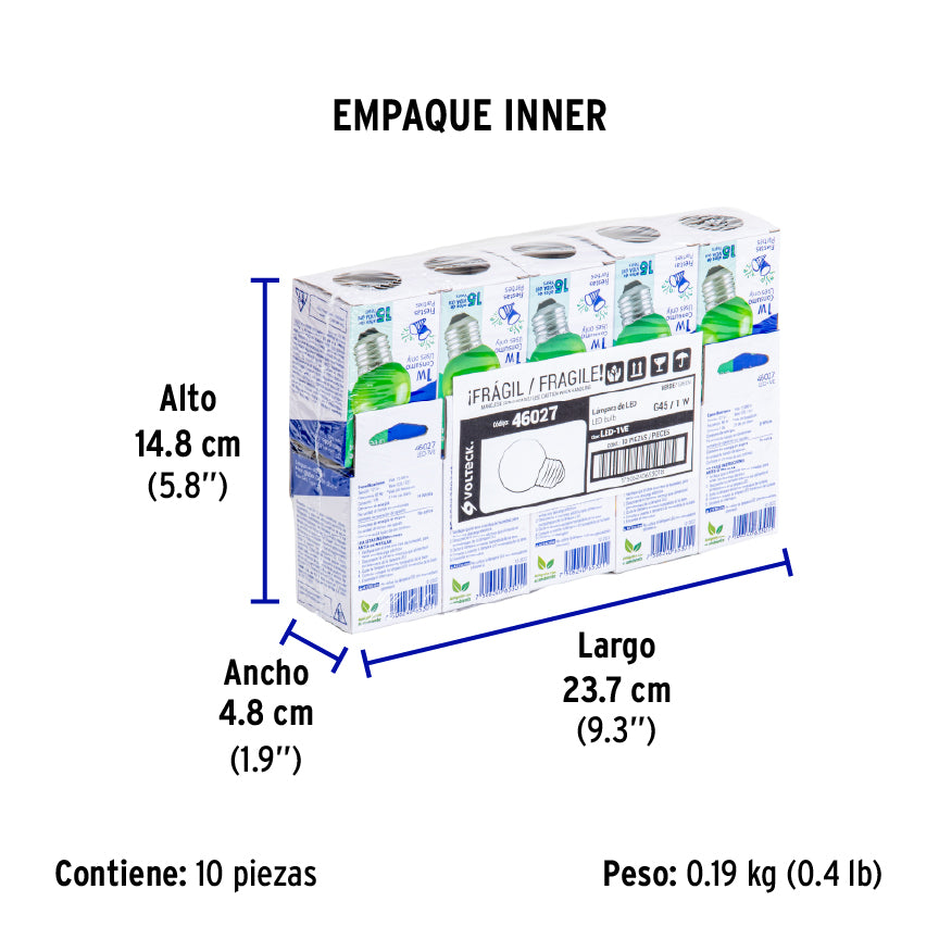 Lámpara de LED, G45, 127 V, 1 W, verde