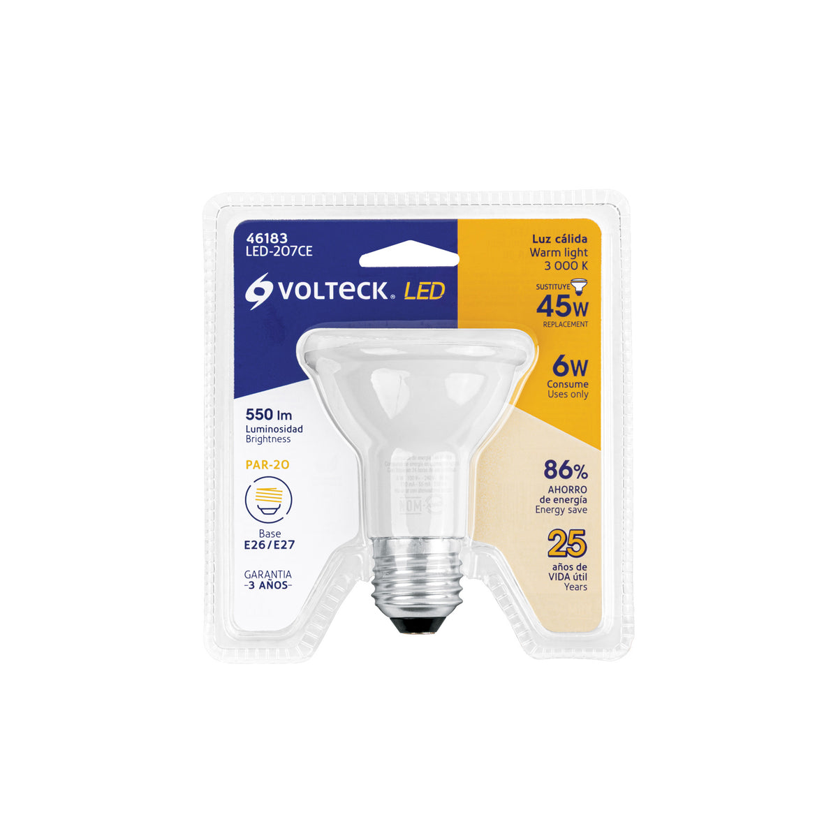 Lámpara de LED, PAR 20, 7 W, luz cálida