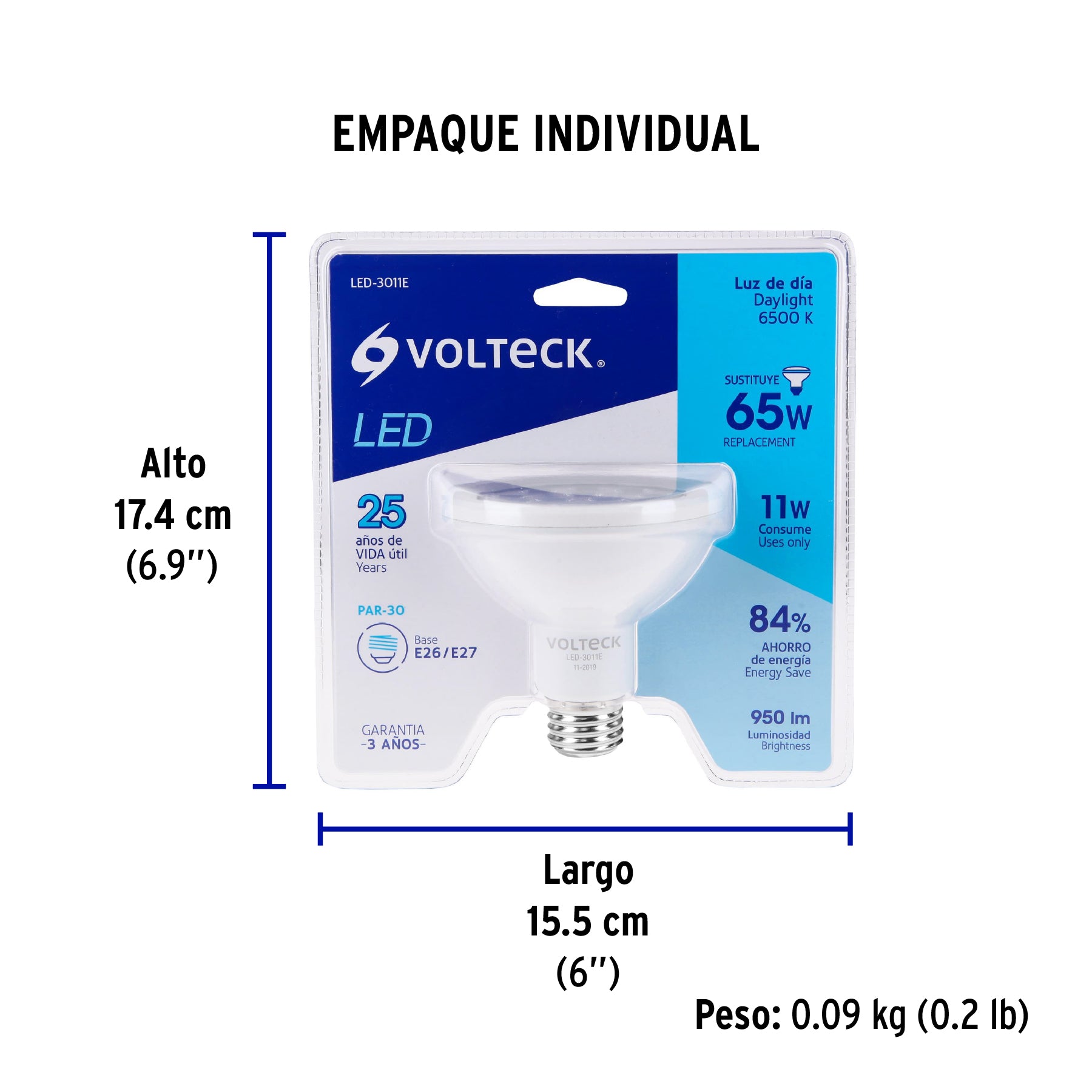 Lámpara de LED, PAR 30, 11 W, luz de día