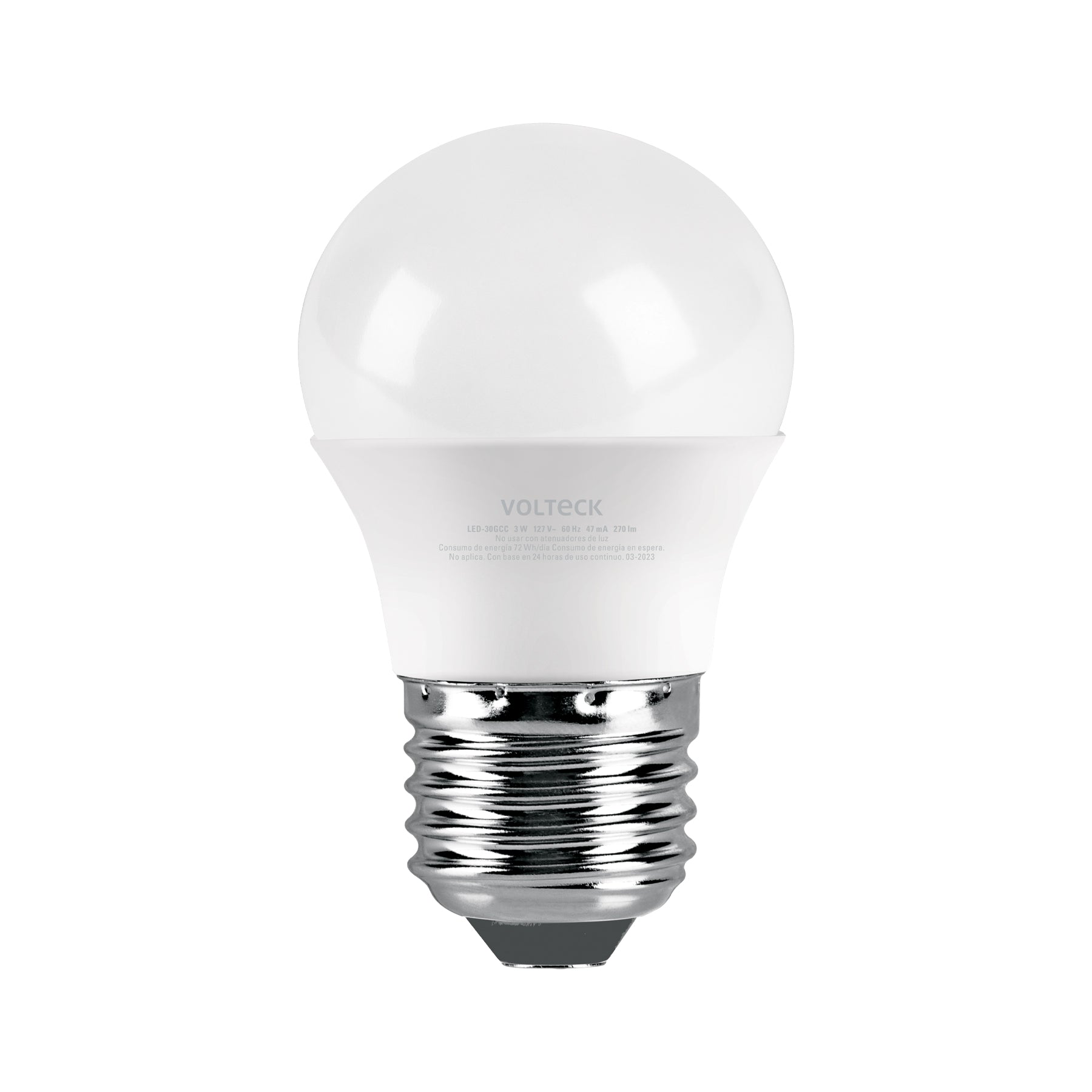 Lámpara LED tipo bulbo G45 3 W luz cálida, caja, Volteck