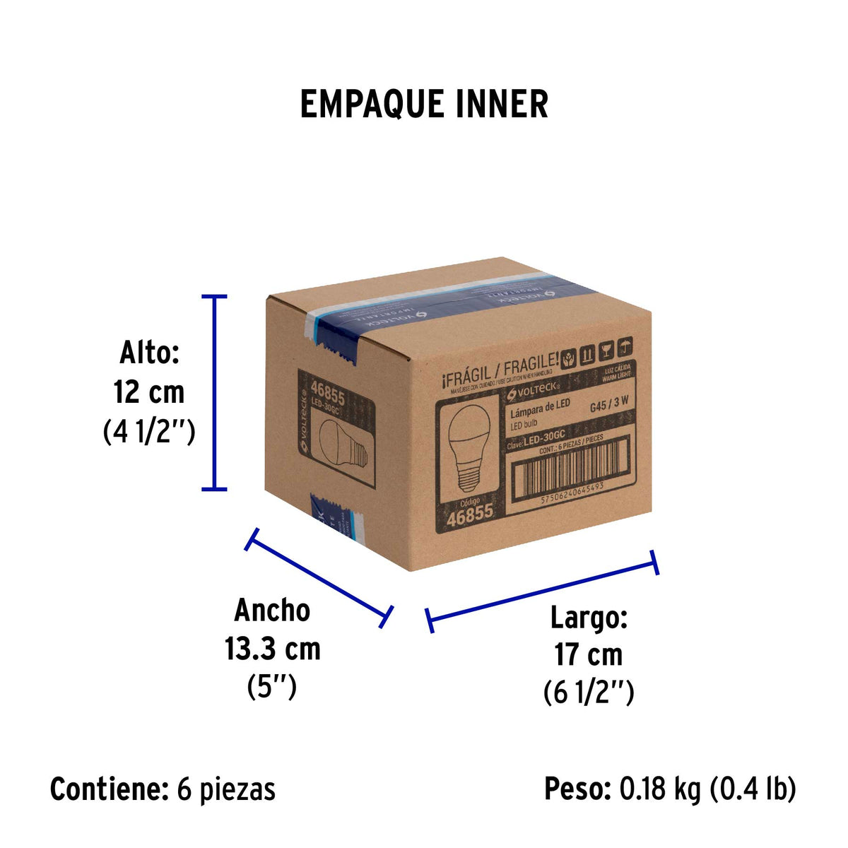 Lámpara de LED, A19, 3 W, luz calida