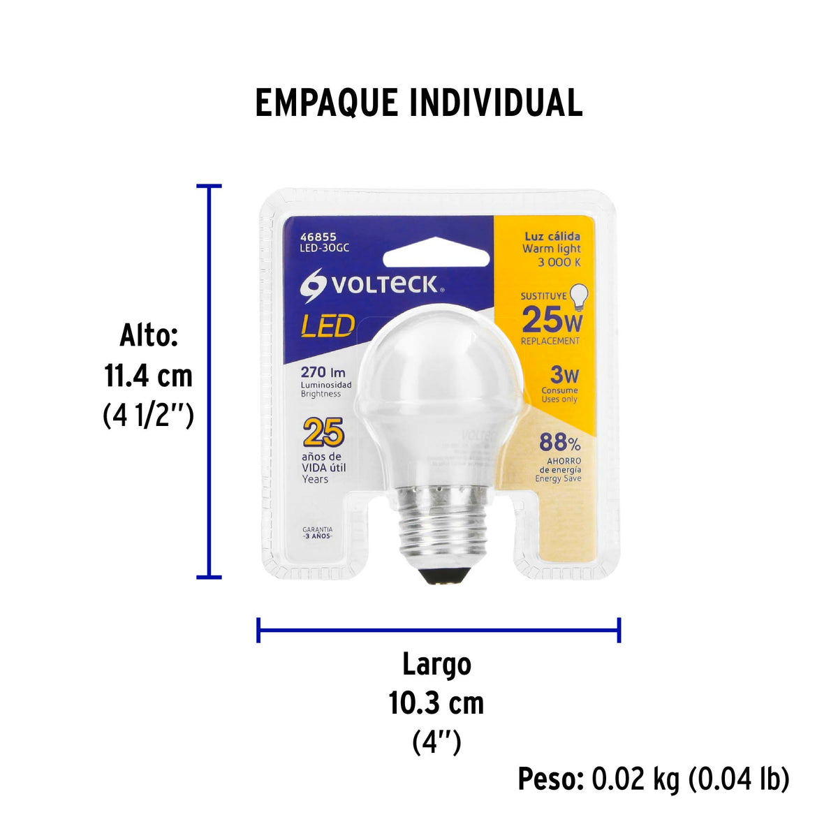 Lámpara de LED, A19, 3 W, luz calida