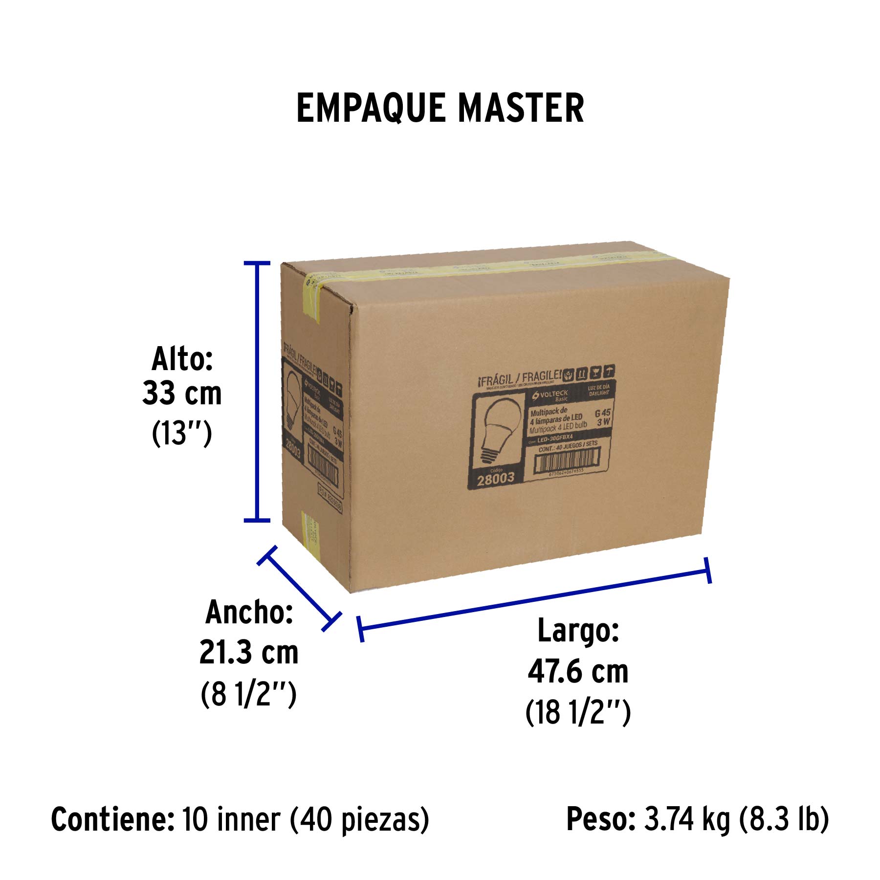 Lámpara LED,A19,3W,luz de día,Volteck Basic, 4 pzas en caja