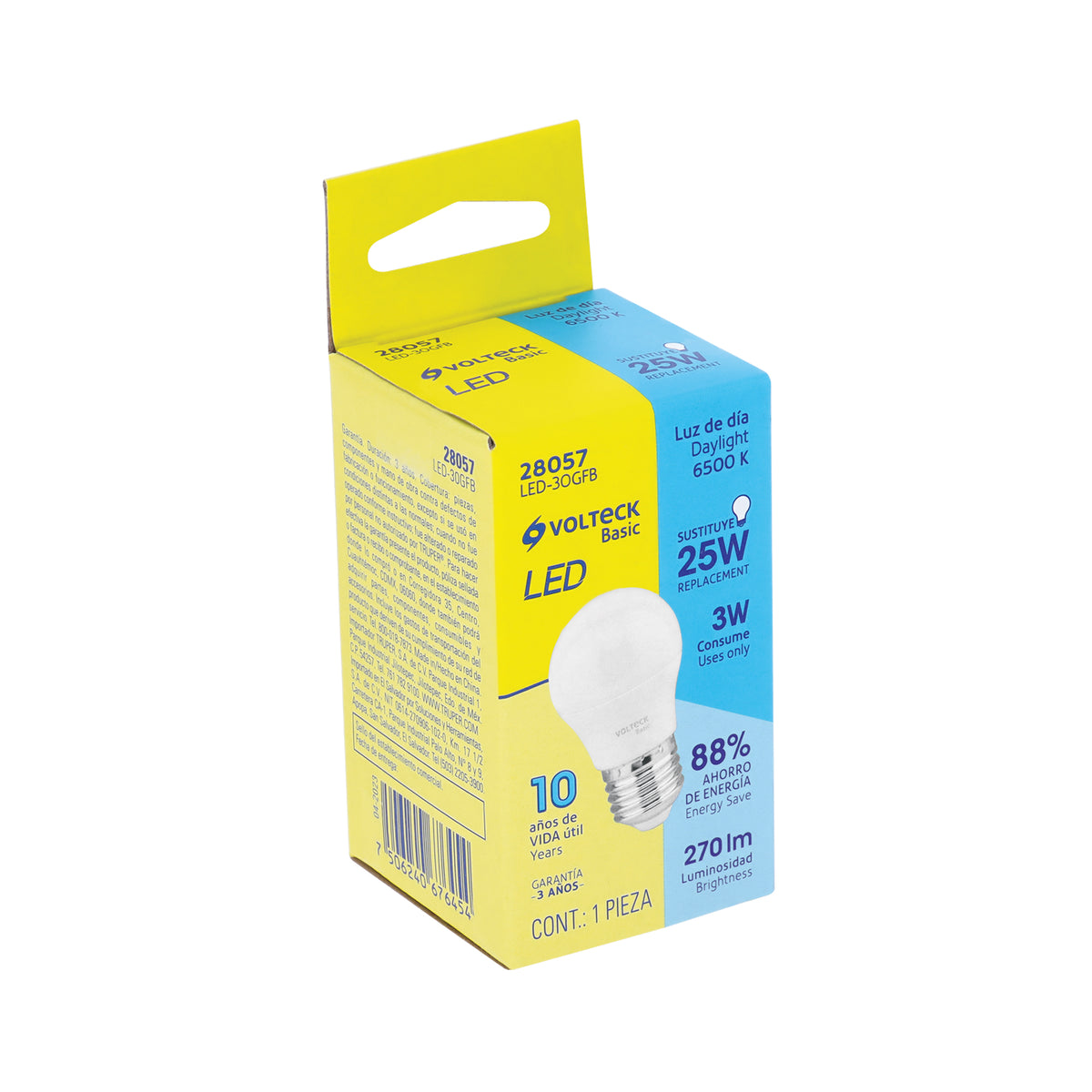 Lámpara de LED, A19, 3 W, luz de día, Volteck Basic