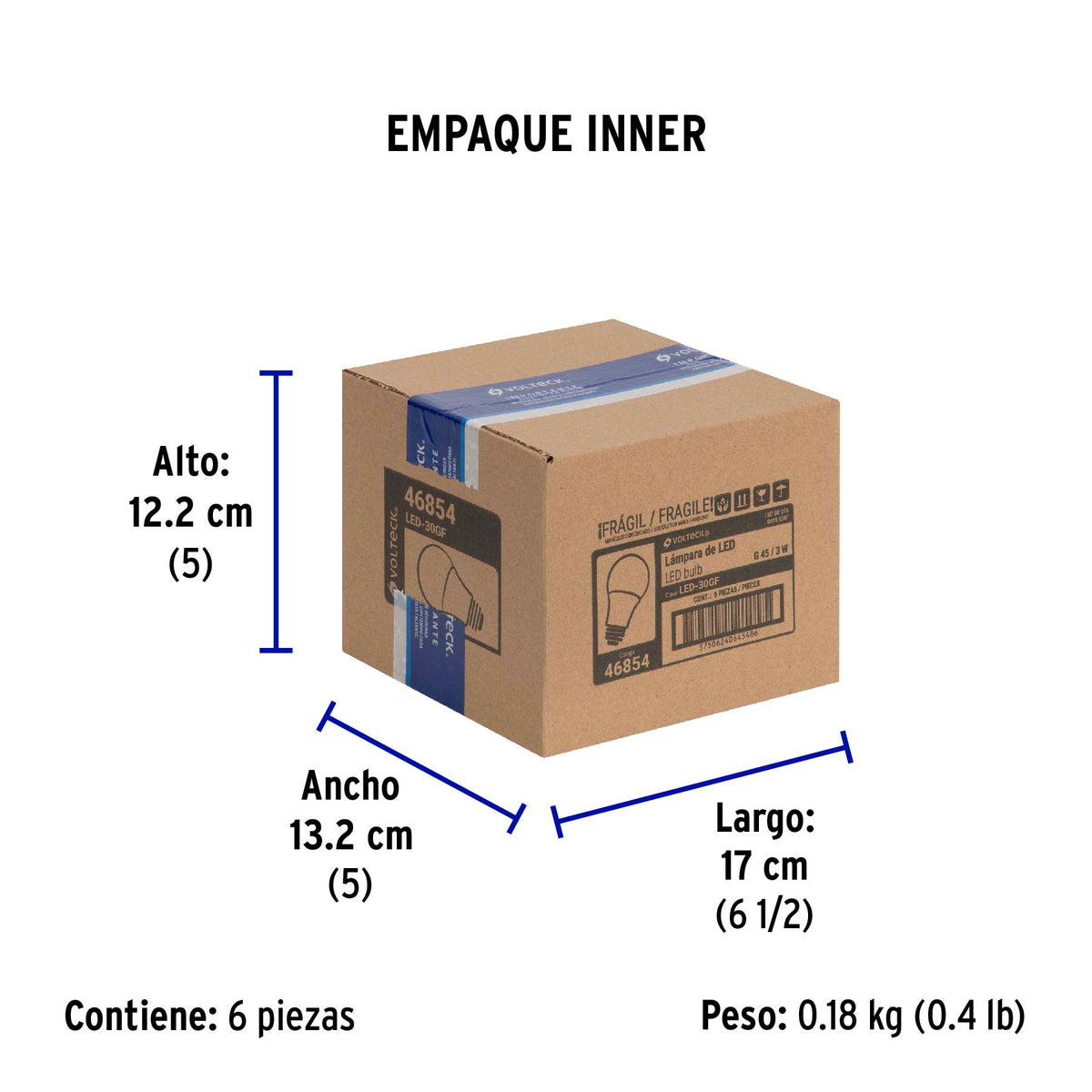 Lámpara de LED, A19, 3 W, luz de día