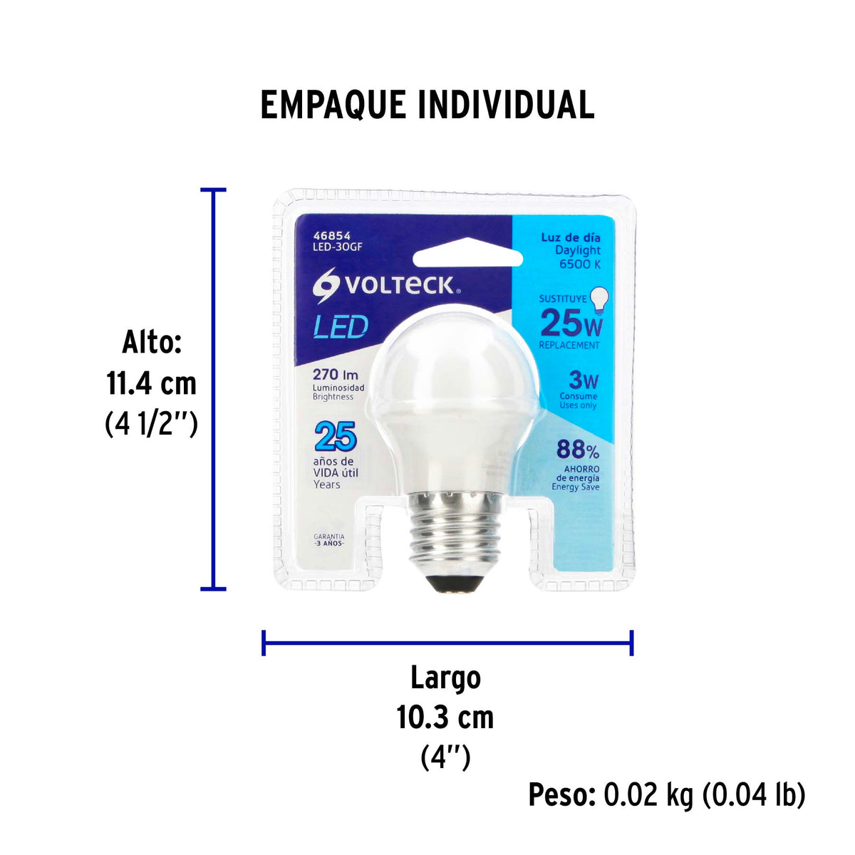 Lámpara de LED, A19, 3 W, luz de día