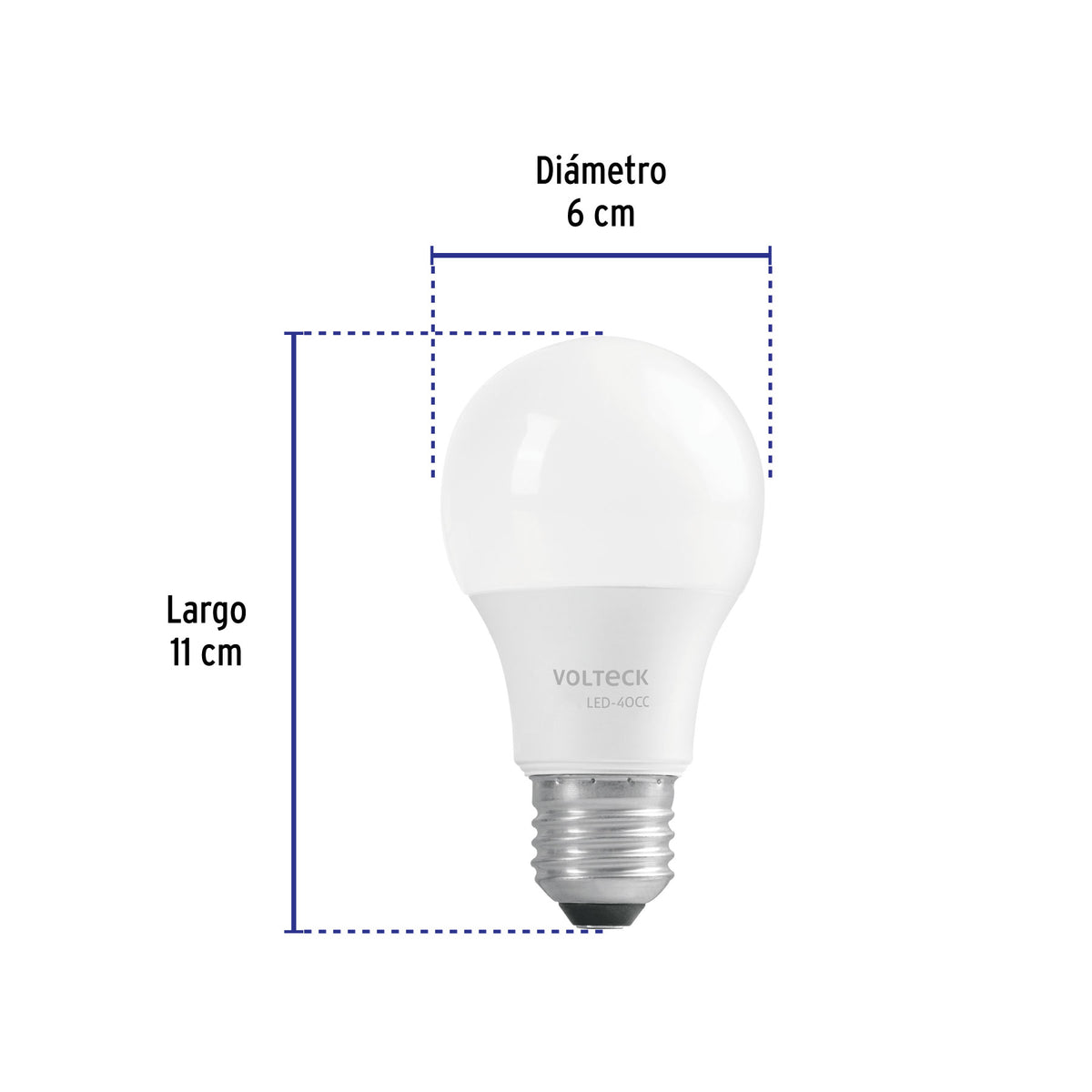 Lámpara LED tipo bulbo A19 6 W luz cálida, caja, Volteck